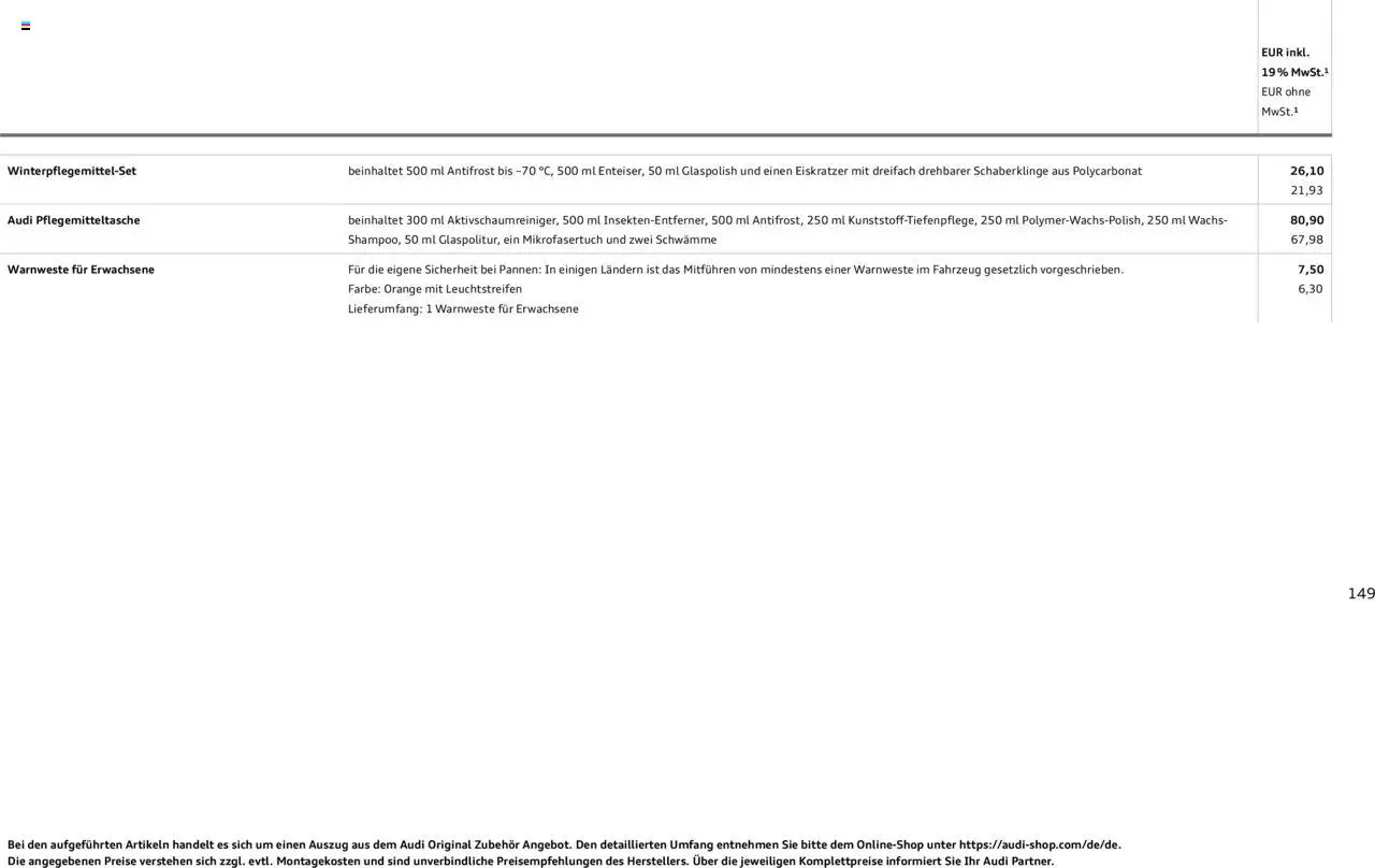 Audi A5 – gültig ab 09.01.2025 | Seite: 149