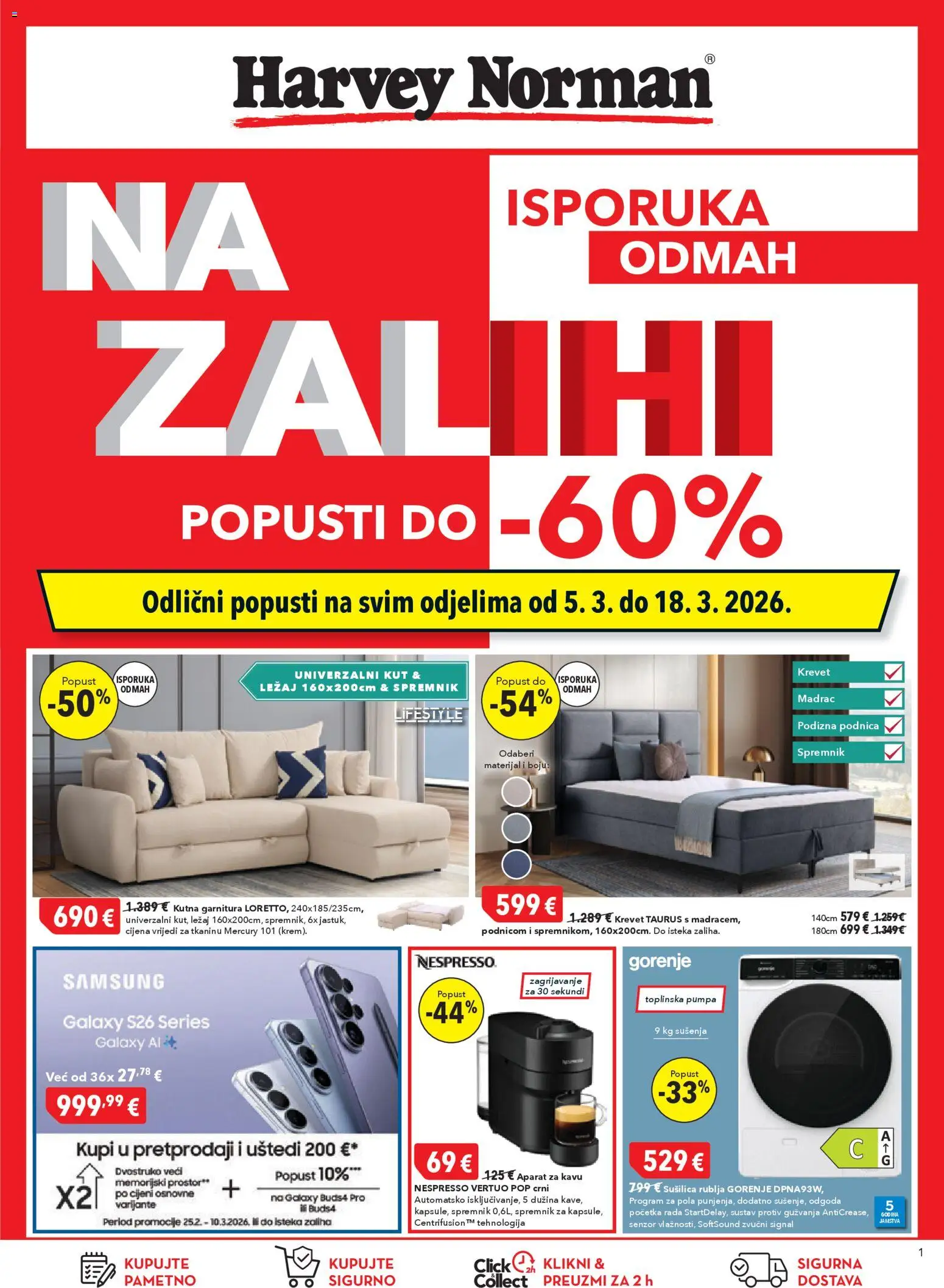 Harvey Norman katalog | vrijedi od 05.03.2026 | Stranica: 1 | Proizvodi: Aparat za kavu, Krevet, Madrac, Kutna garnitura