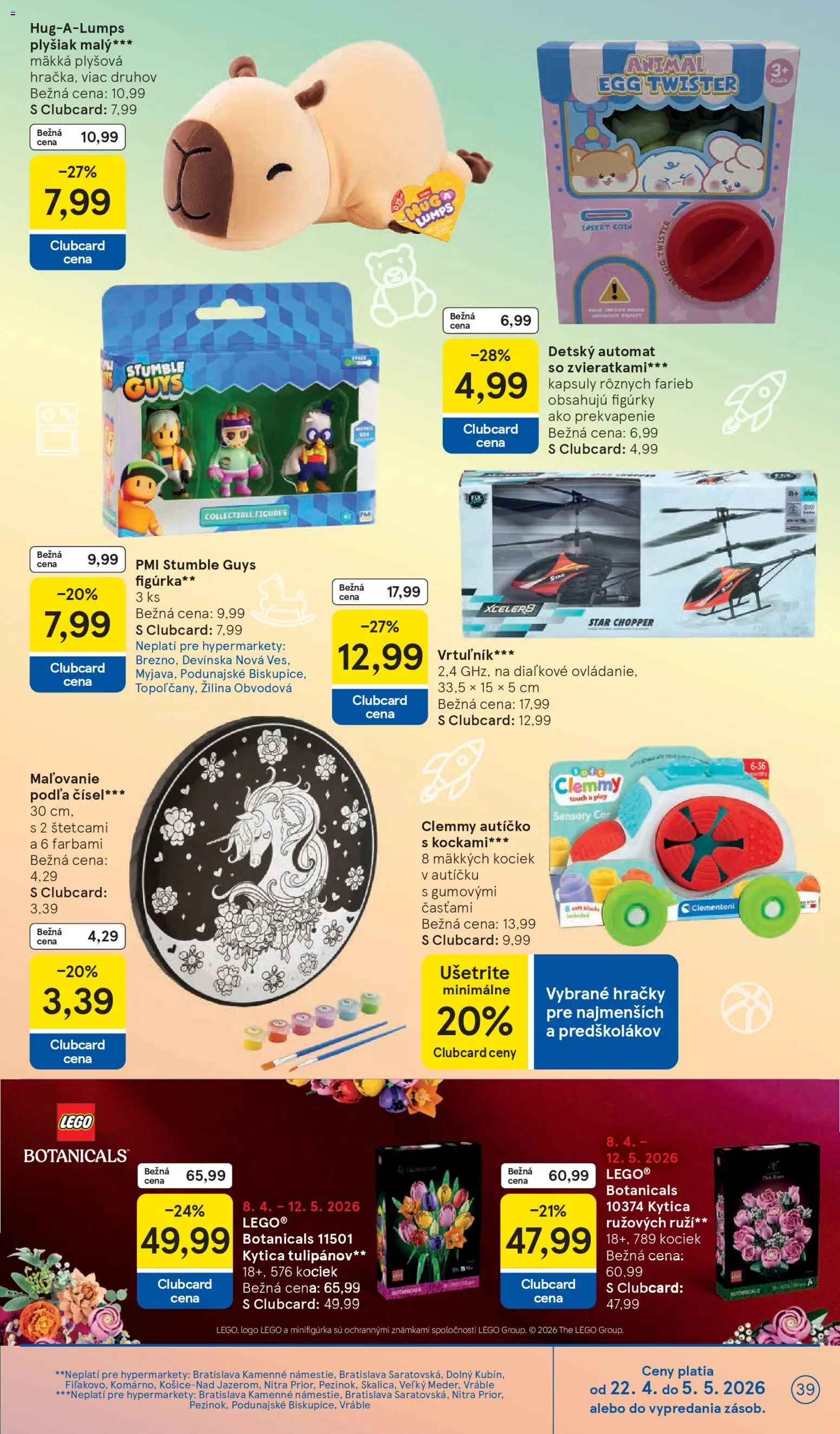 Nové Tesco akcie – leták je platný od 29.04.2026 | Strana: 39 | Produkty: LEGO, Hračky