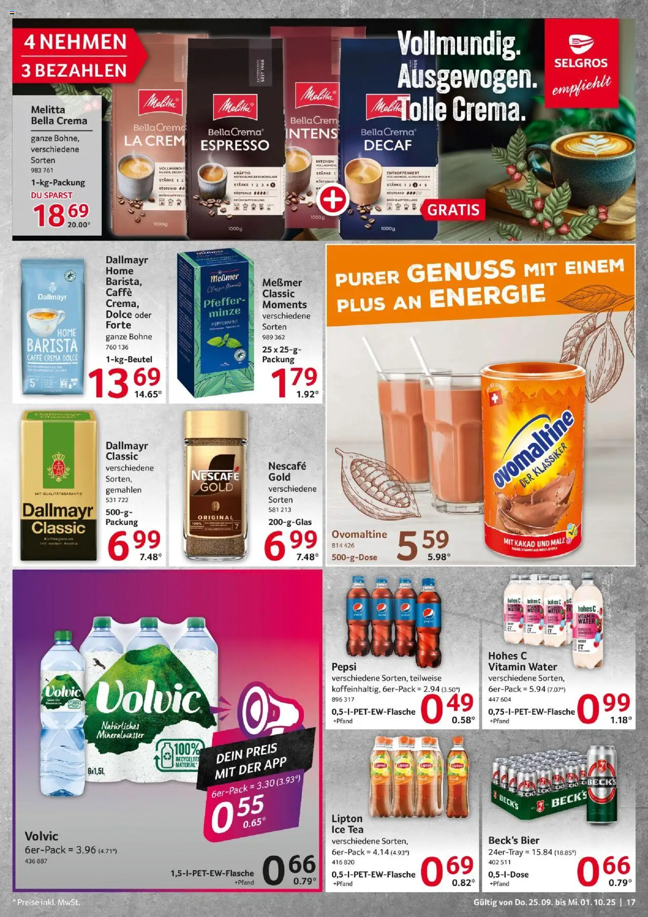 Selgros Prospekt 	 – gültig ab 25.09.2025 | Seite: 17 | Produkte: Ovomaltine, Nescafe, Schokolade, Pfeffer