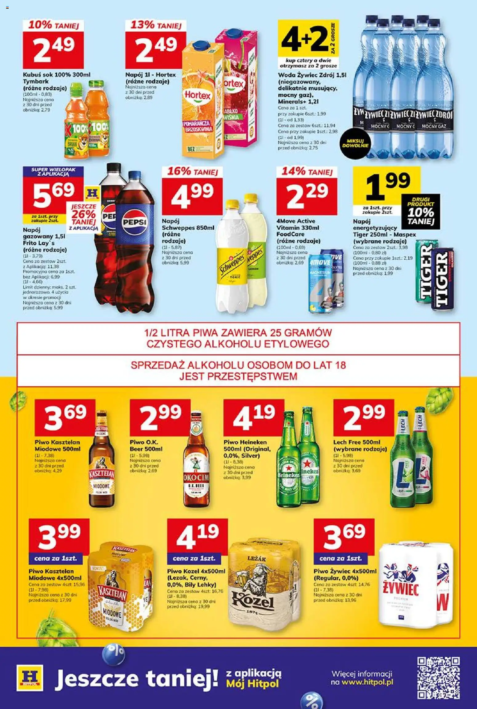 Hitpol Gazetka od 30.01.2026 | Strona: 10 | Produkty: Brzoskwinia, Leżak, Piwo, Woda