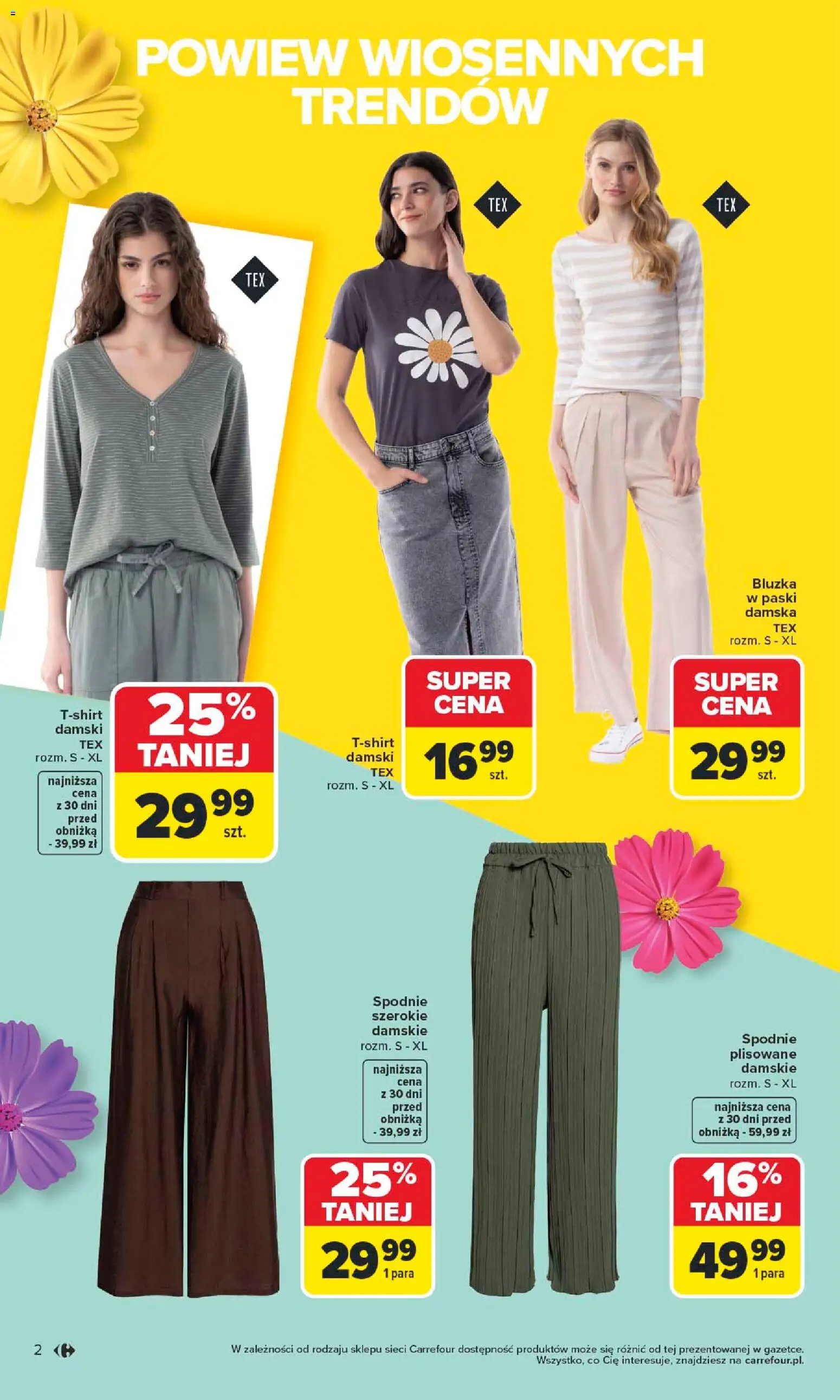 Carrefour gazetka - TEX na spotkanie z wiosną od 07.04.2026 | Strona: 2 | Produkty: Bluzka, Spodnie