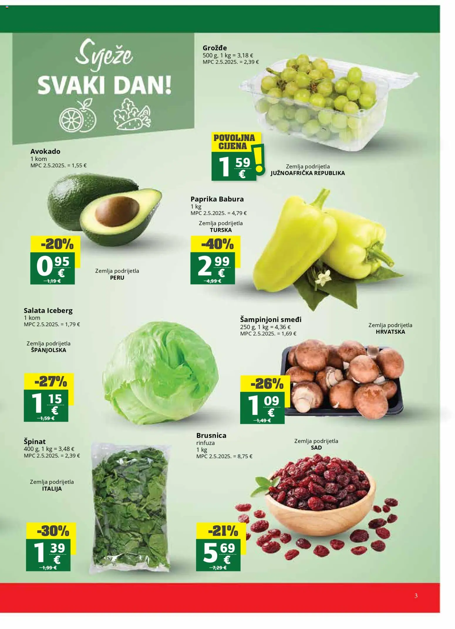 Ribola katalog | vrijedi od 11.03.2026 | Stranica: 3 | Proizvodi: Špinat, Šampinjoni, Avokado, Brusnica