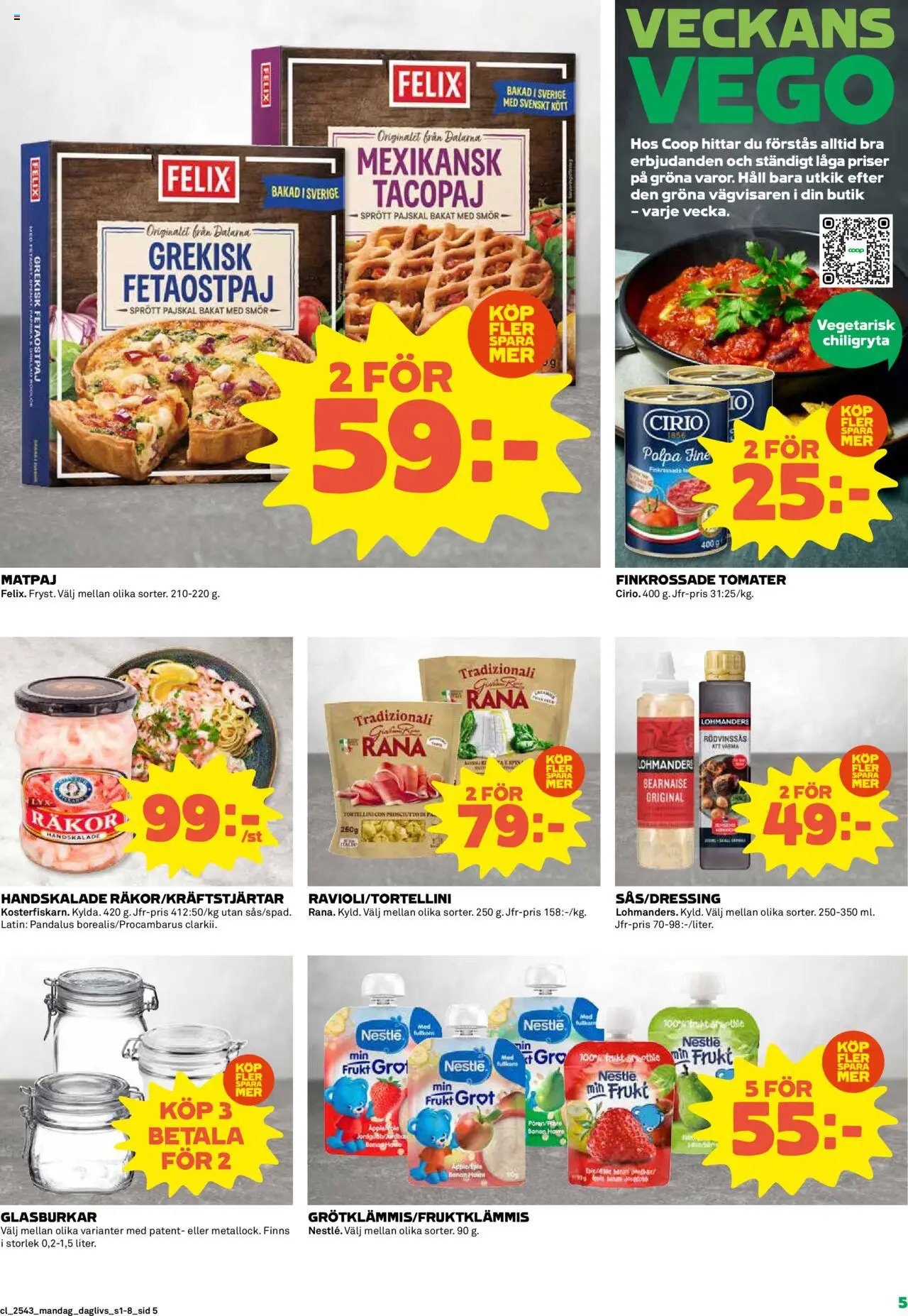 Coop Daglivs reklamblad aktuell från 20.10.2025 | Sida: 5 | Produkter: Räkor, Smör, Tomater, Häll