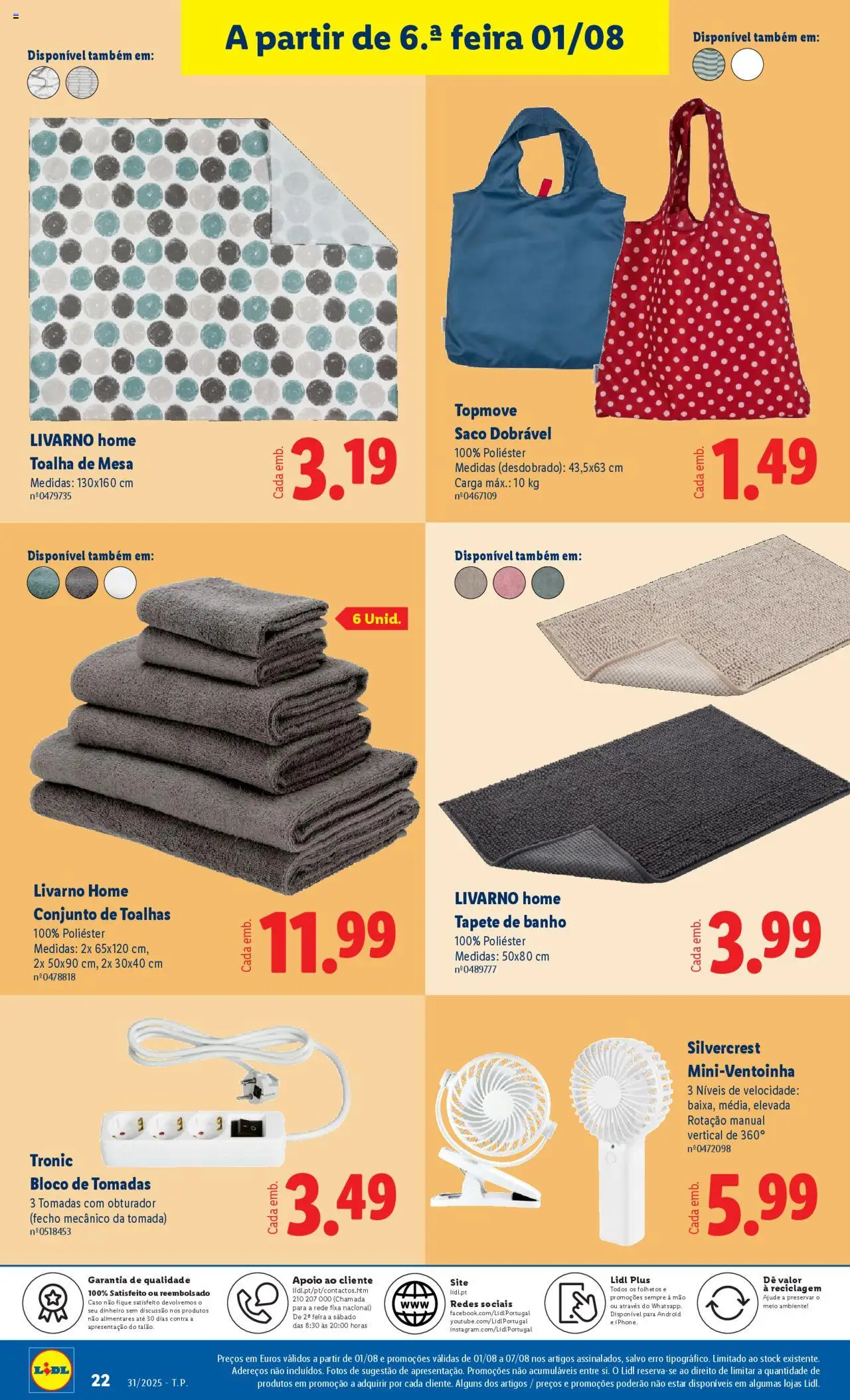 Lidl Novidades │ válido de 28.07.2025 | Página: 22 | Produtos: Mesa, Tomada, Tapete, Toalha de mesa