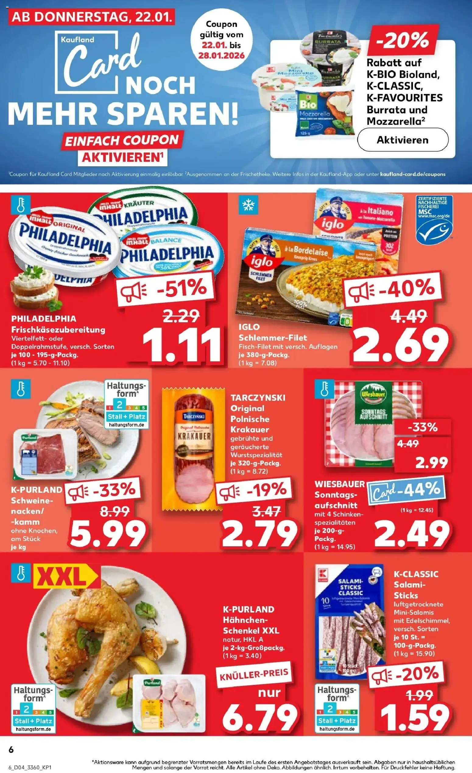 Kaufland prospekt Oschersleben (Bode)	 – gültig ab 22.01.2026 | Seite: 6 | Produkte: Philadelphia, Iglo, Burrata, Salami
