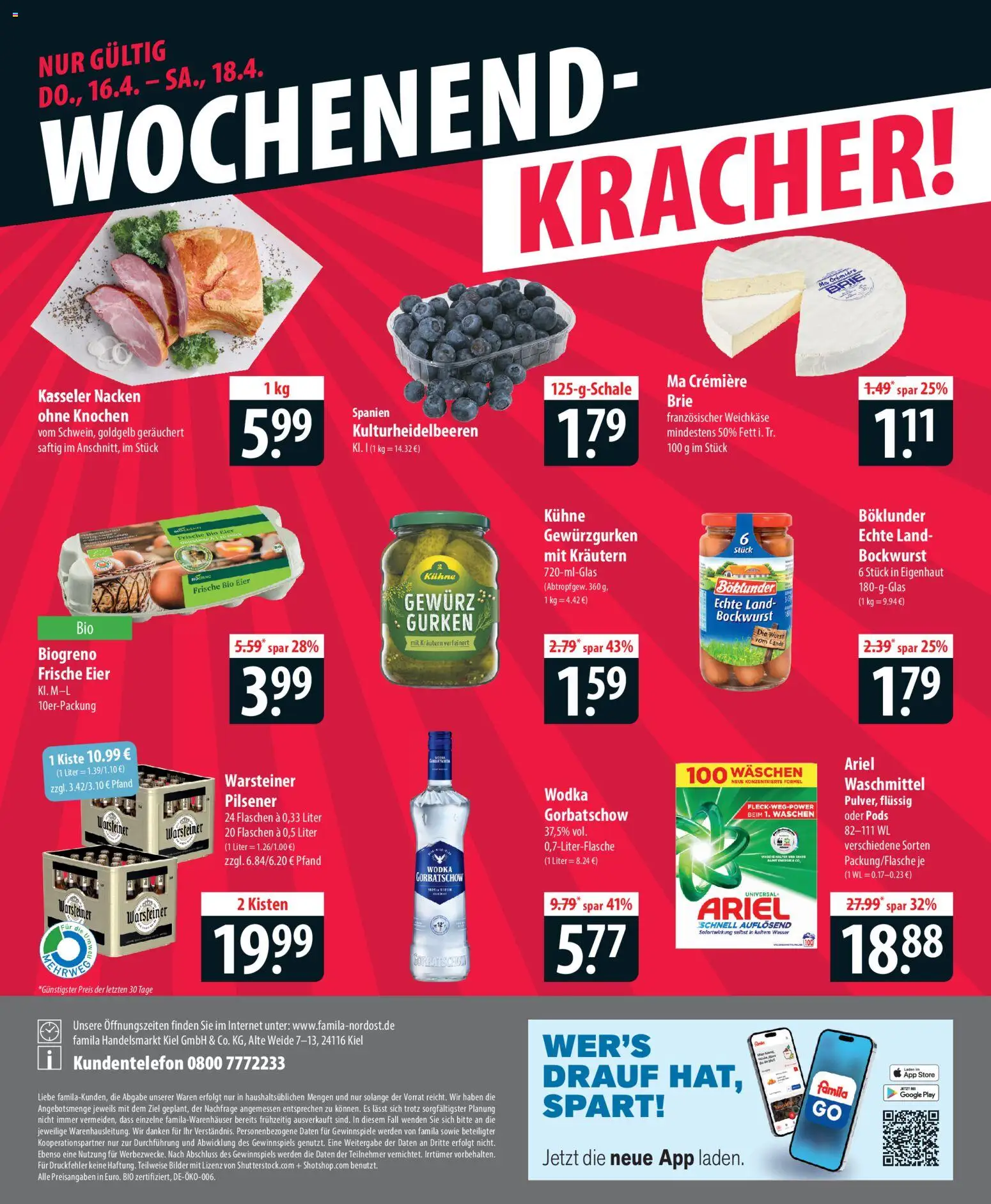 Famila Prospekt 	 – gültig ab 13.04.2026 | Seite: 24 | Produkte: Bockwurst, Ariel, Gurken, Wodka