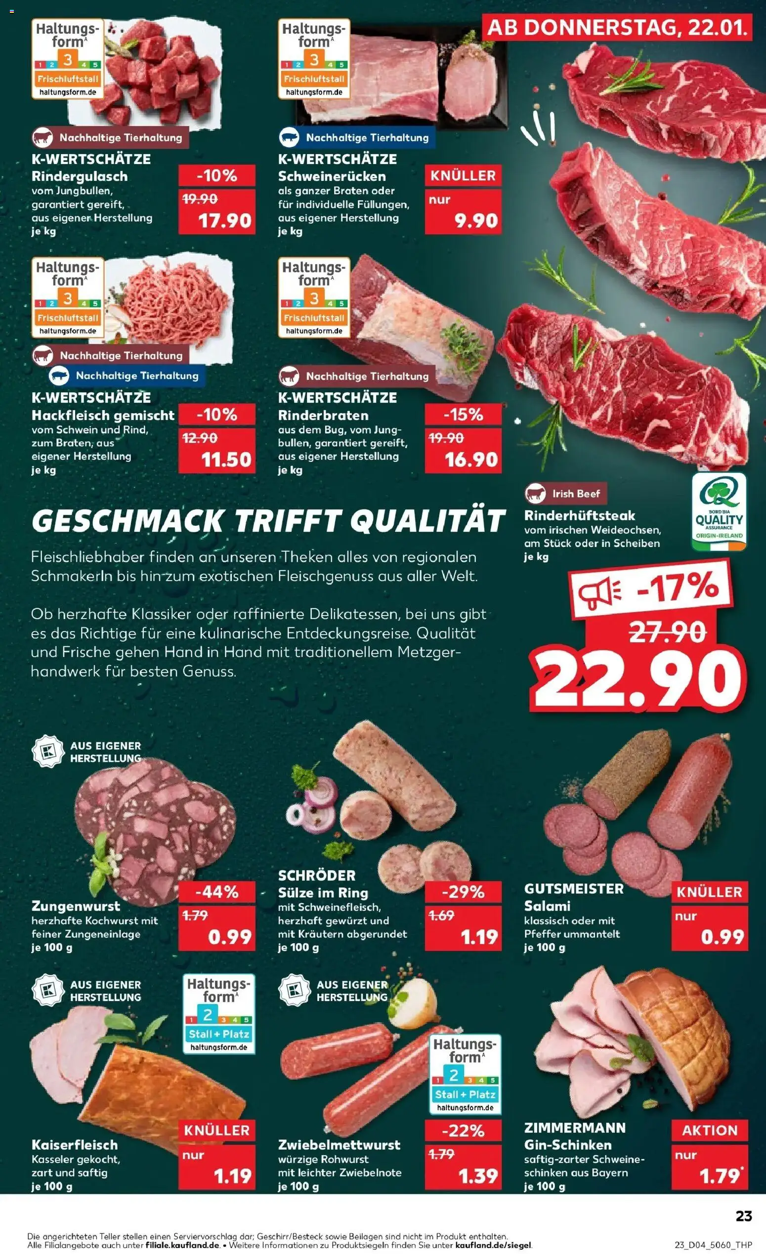 Kaufland prospekt Göttingen	 – gültig ab 25.01.2026 | Seite: 23 | Produkte: Rindergulasch, Schweinerucken, Salami, Steak