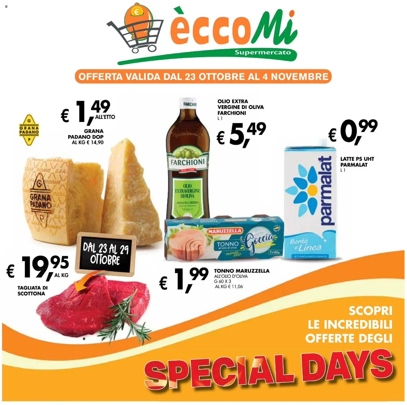 Volantino Coal del 23.10.2025 | Pagina: 1 | Prodotti: Latte, Olio, Tonno, Grana Padano