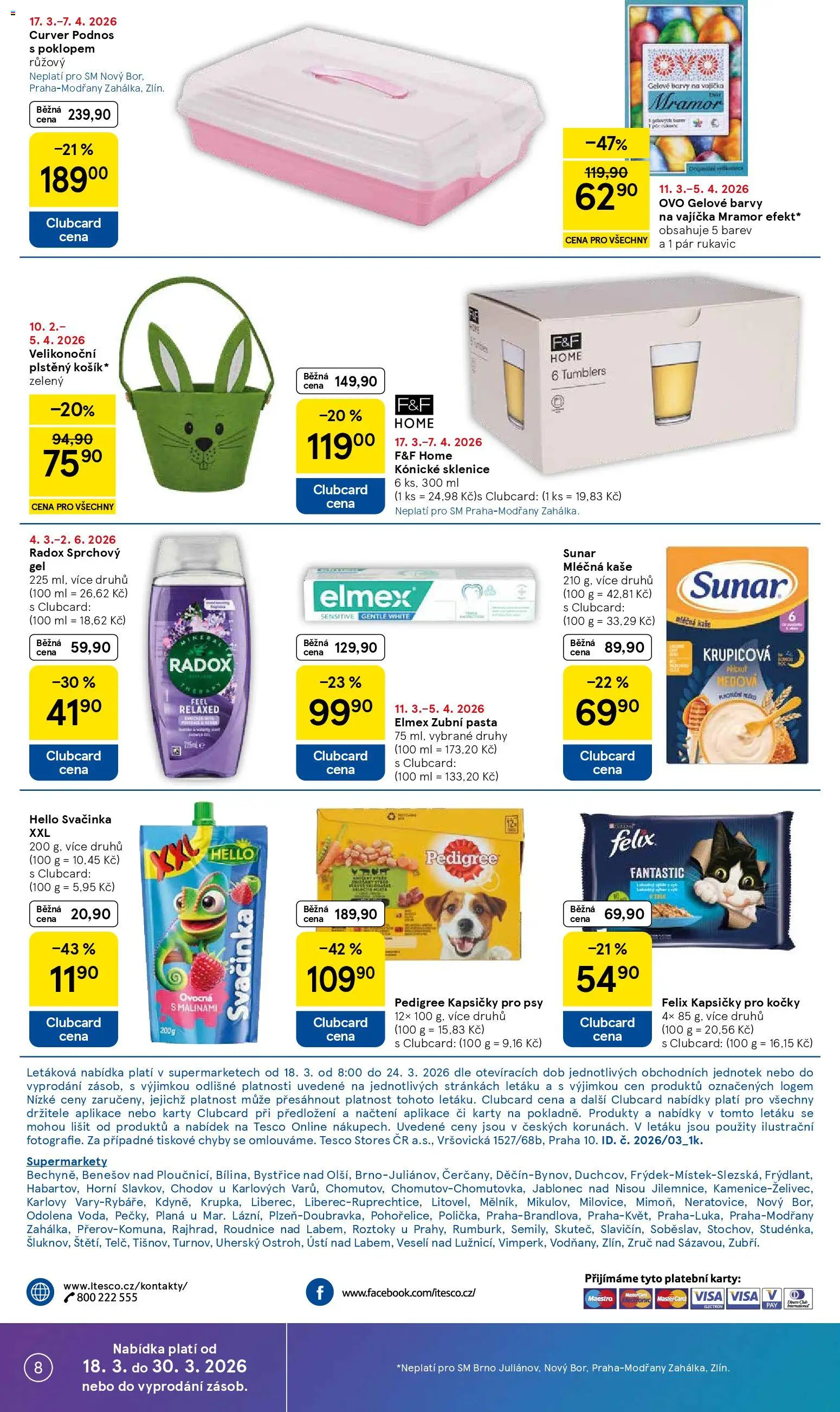 Tesco leták - Supermarket od 18.03.2026 | Strana: 8 | Produkty: Podnos, Mléčná kaše, Košík, Felix kapsičky