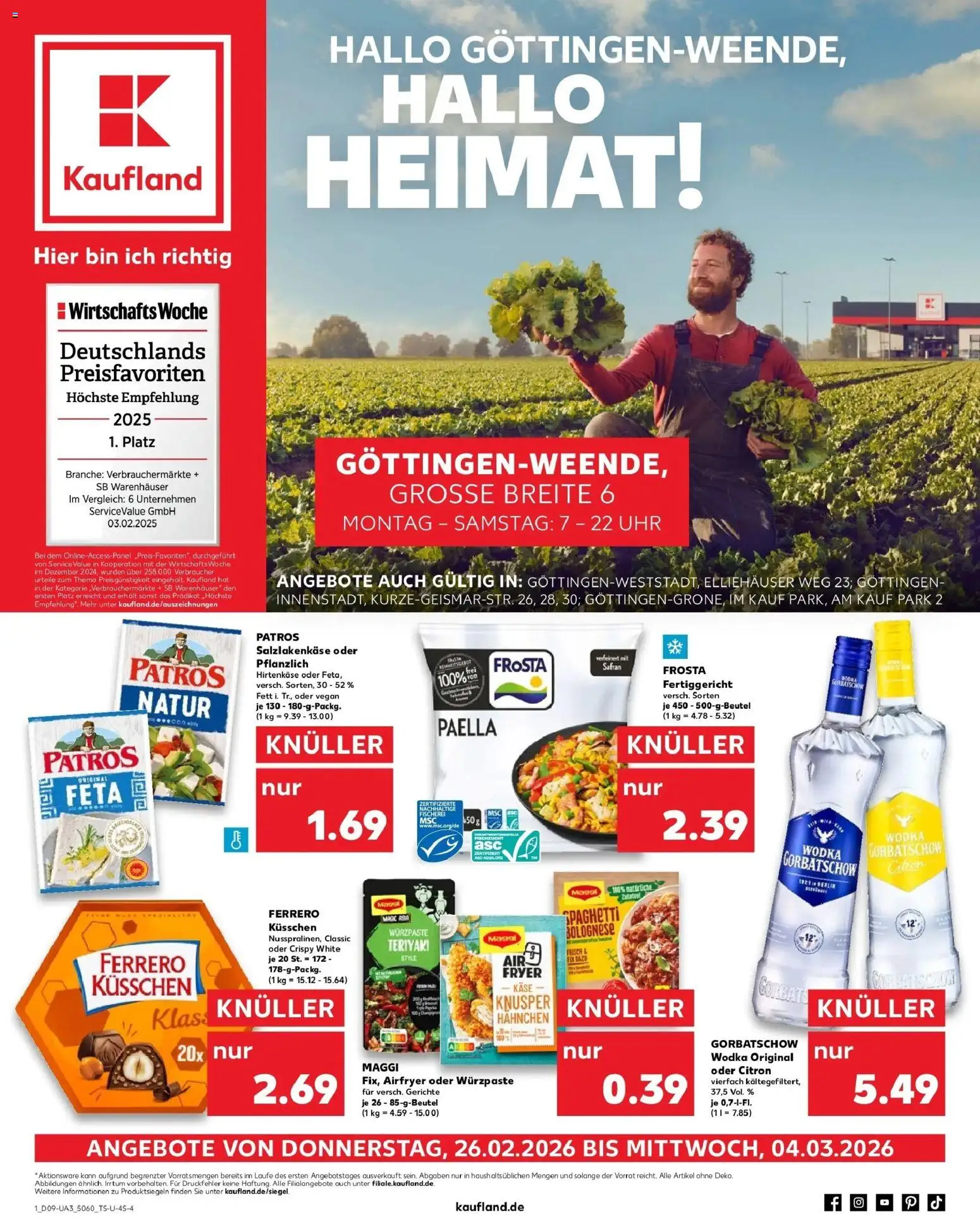 Kaufland prospekt Göttingen	 – gültig ab 26.02.2026 | Seite: 1 | Produkte: Feta, Käse, Patros, Wodka