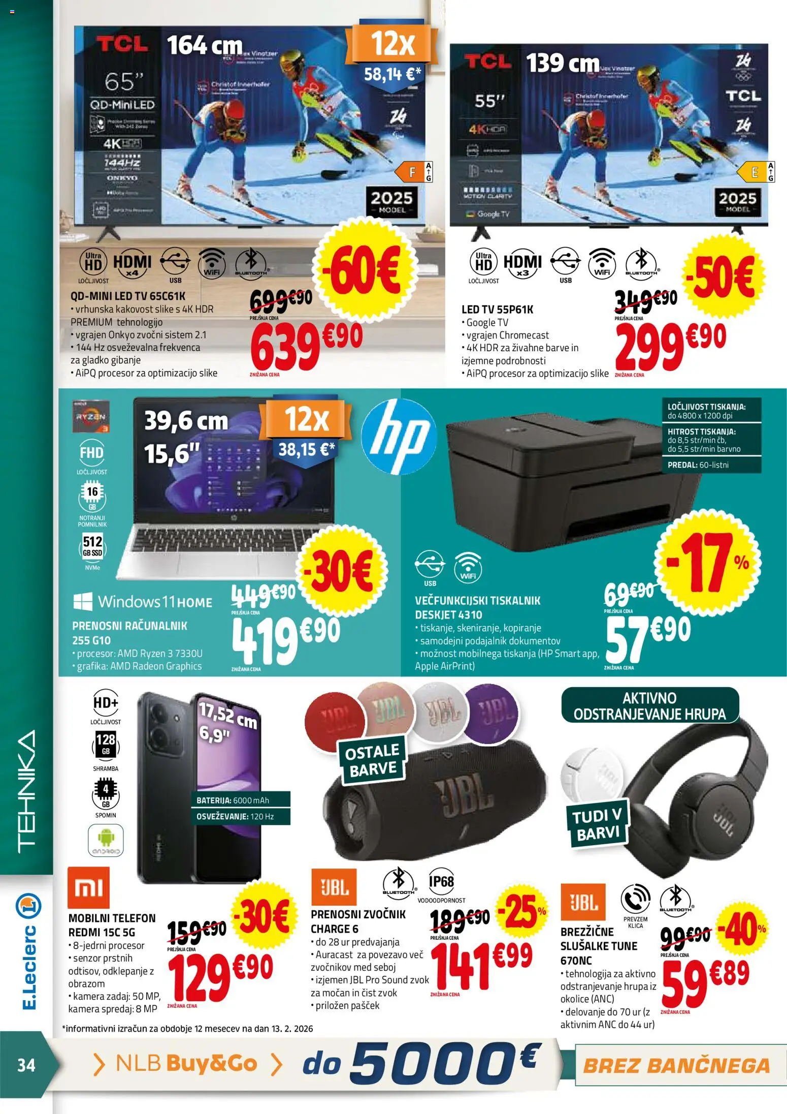 Novi E.leclerc katalog ponudbe – veljaven od 25.02.2026 | Stran: 34 | Izdelki: Telefon, Racunalnik, Tiskalnik, Slusalke