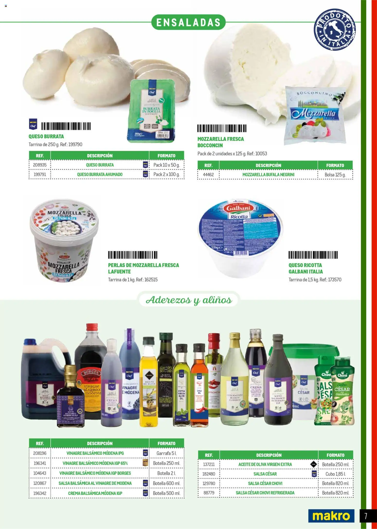 Makro Restaurantes italianos Centro │ válido desde el 27.03.2026 | Página: 7 | Productos: Queso, Aceite, Crema, Aceite de oliva virgen extra