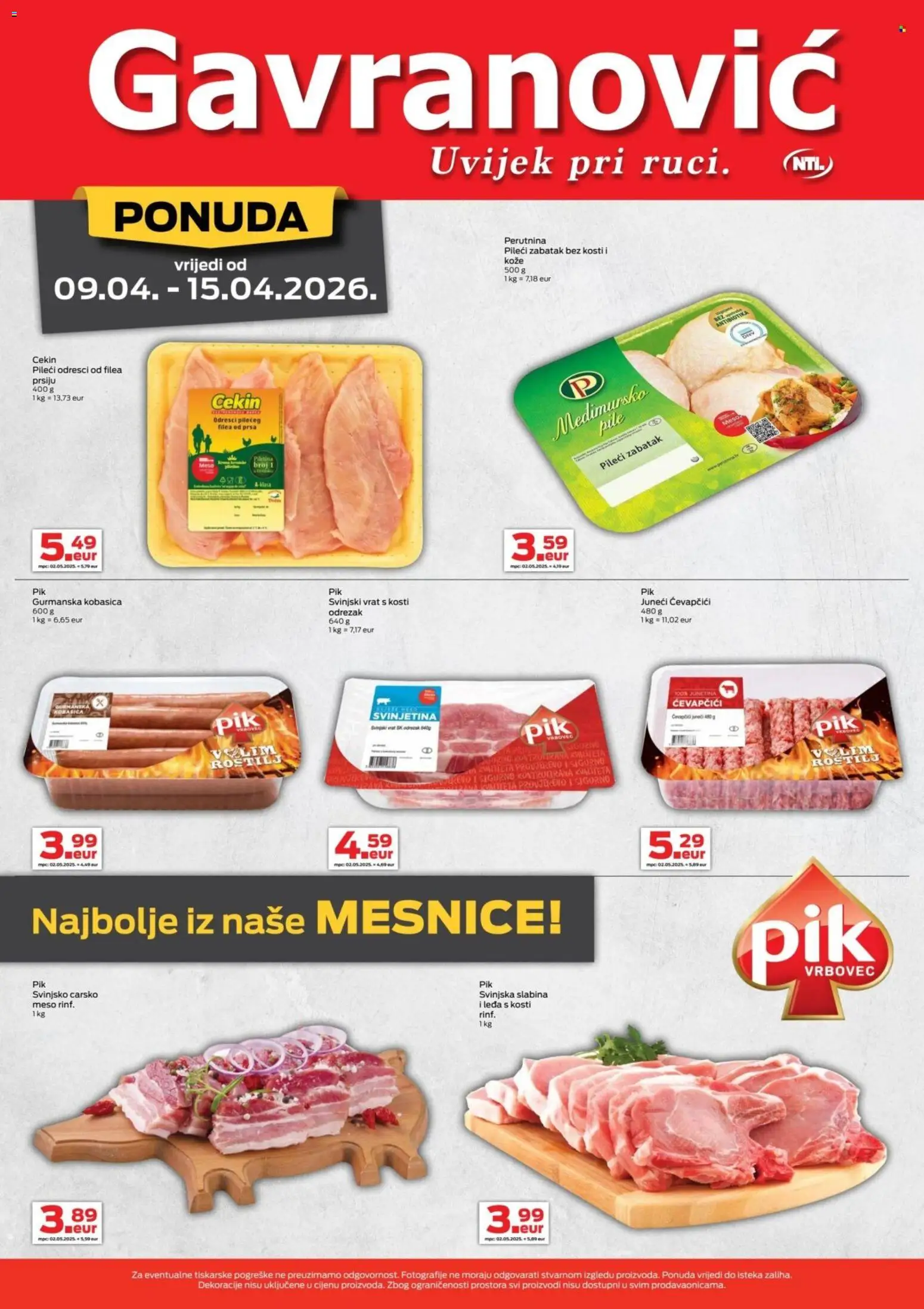 Gavranović katalog | vrijedi od 09.04.2026 | Stranica: 5 | Proizvodi: Meso, Junetina, Kobasica, Ćevapčići