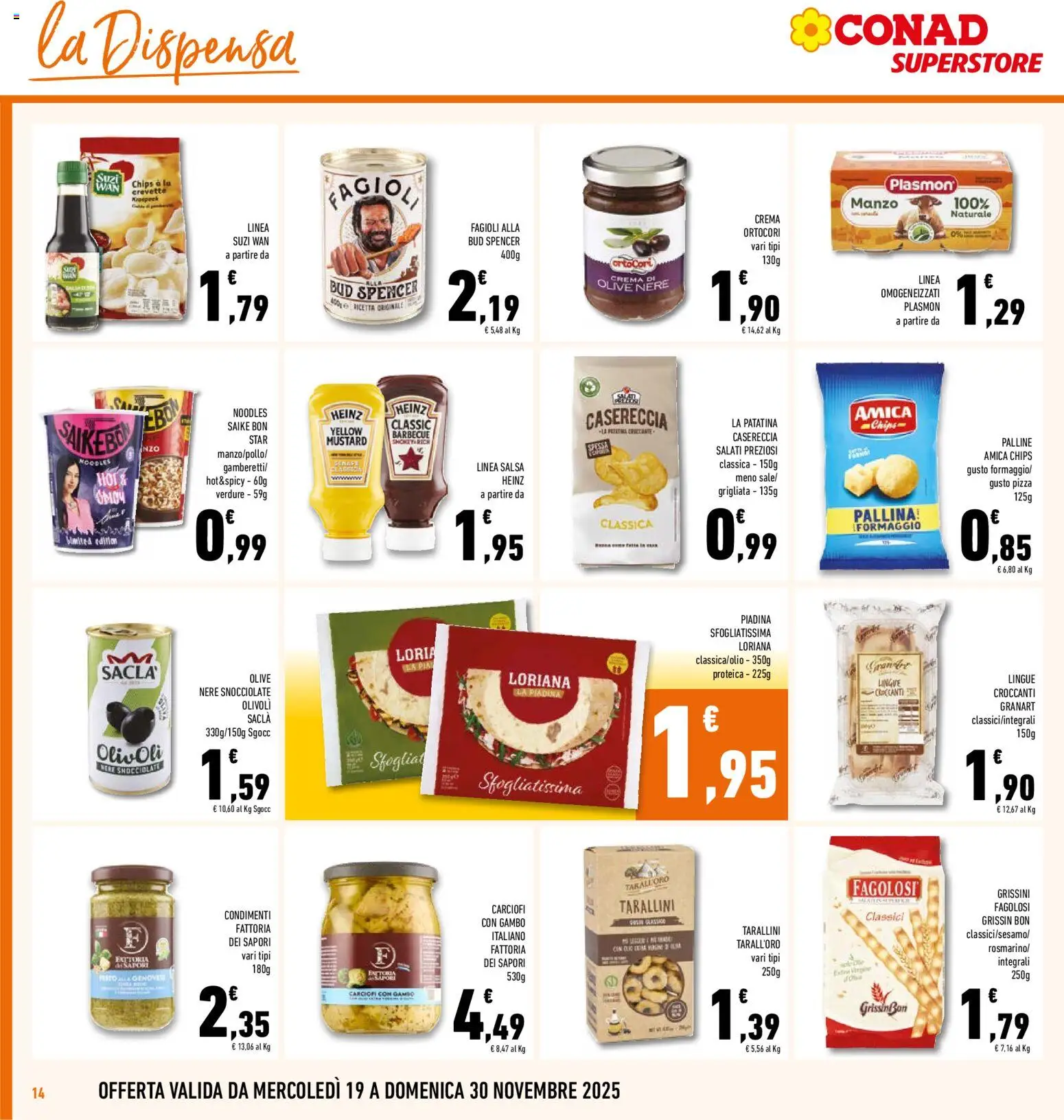Volantino Conad del 19.11.2025 | Pagina: 14 | Prodotti: Pizza, Barbecue, Piadina, Taralli