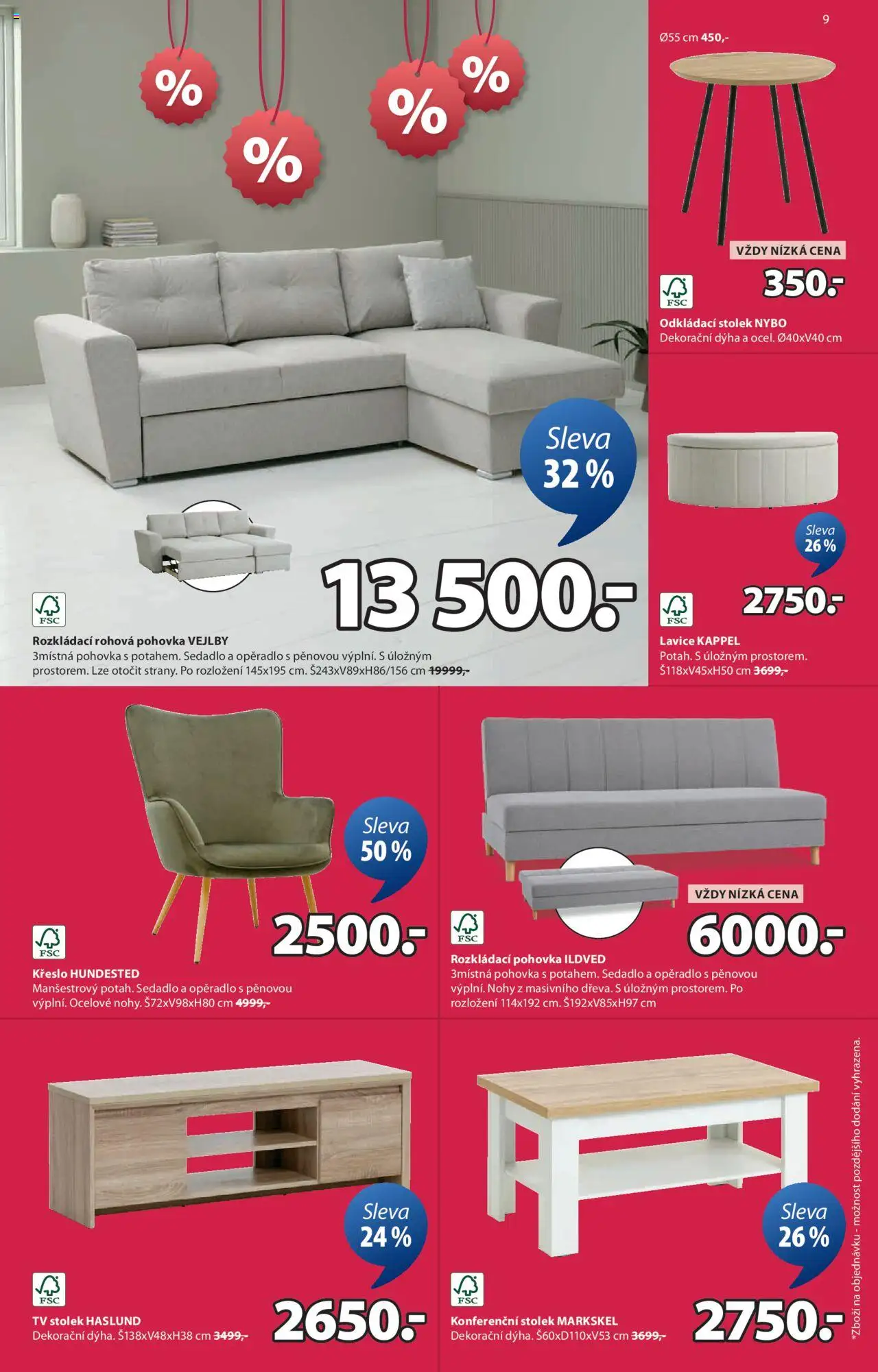 JYSK leták - Výprodej od 04.06.2025 | Strana: 9 | Produkty: Rozkládací pohovka, Konferenční stolek, Stolek, Lavice