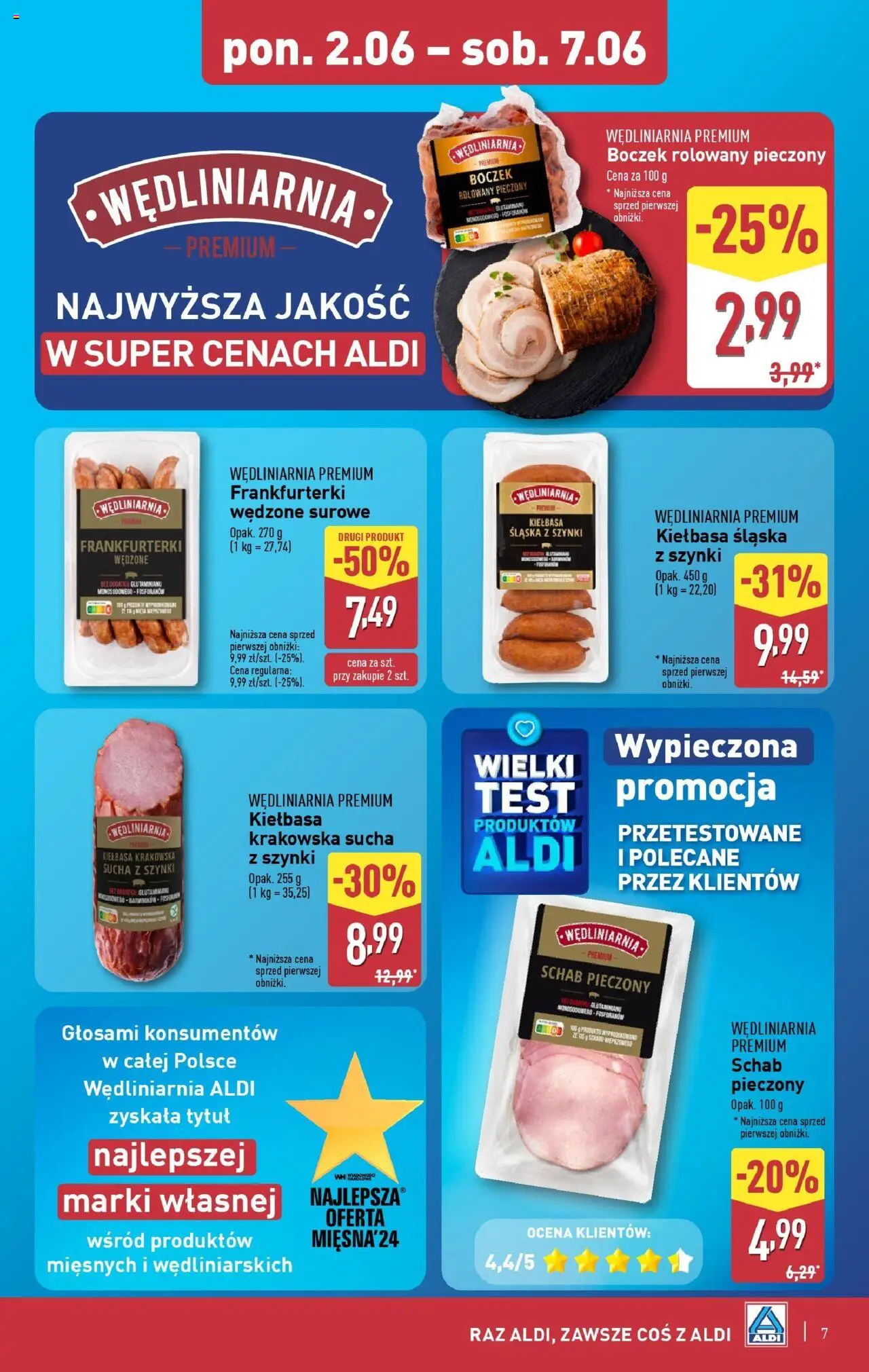 Aldi Gazetka od 02.06.2025 | Strona: 7 | Produkty: Kiełbasa, Schab, Kiełbasa śląska, Schab pieczony