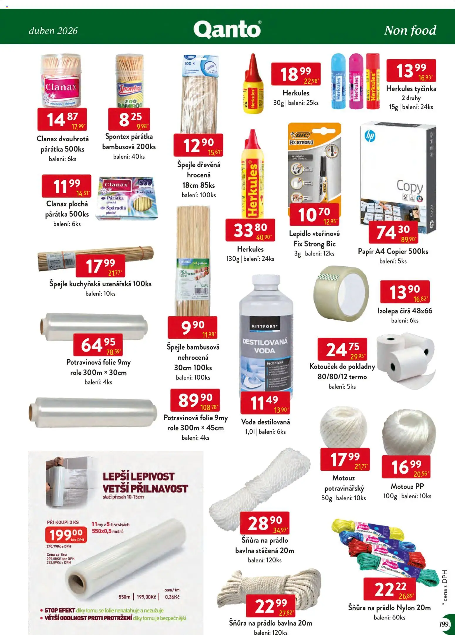 Astur & Qanto leták - Velkoobchod 04/2026 od 01.04.2026 | Strana: 199 | Produkty: Voda, Papír A4, Destilovaná voda, Potravinová folie