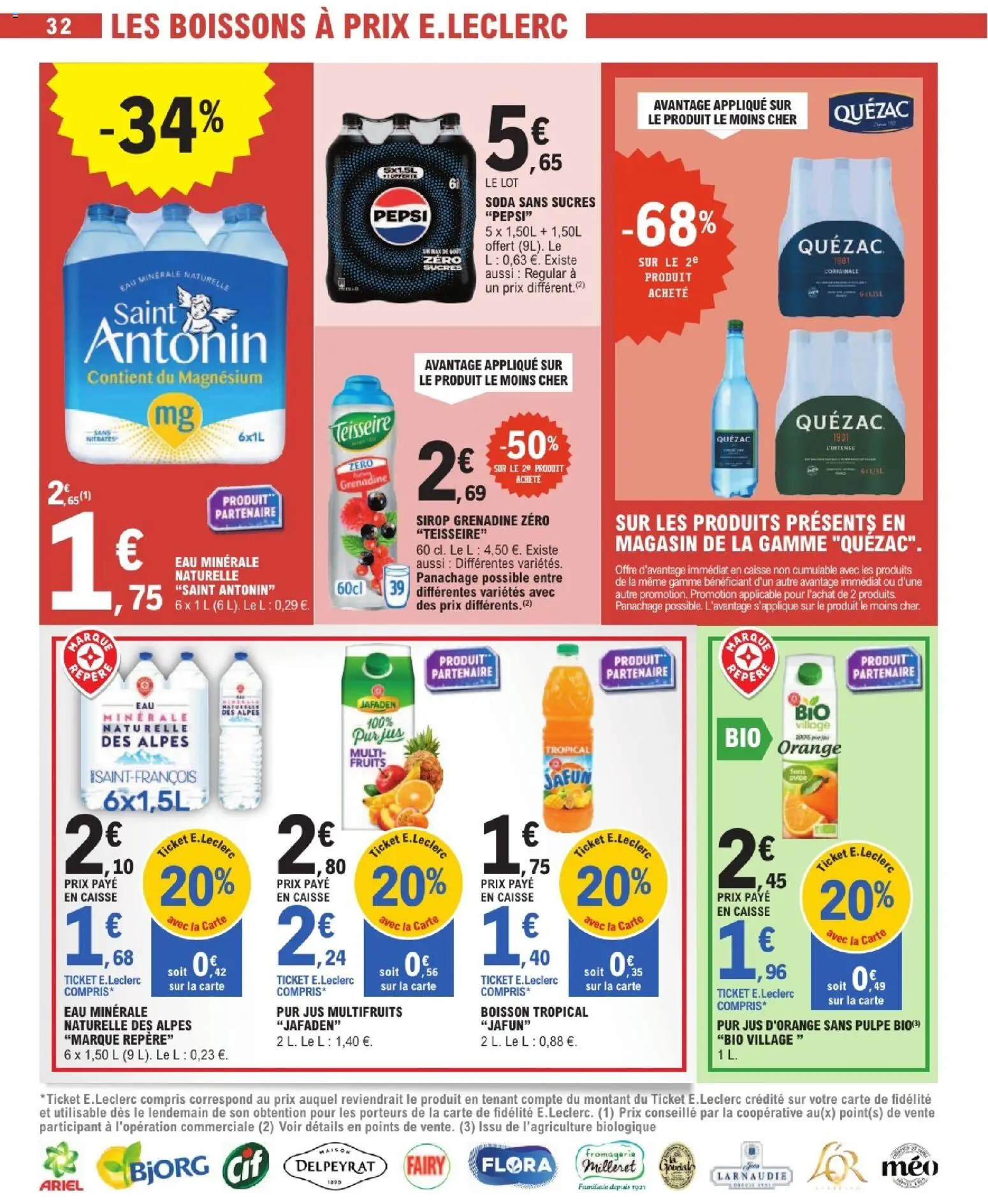 {H1} | Page: 32 | Produits: Eau minérale, Ariel, Eau minérale naturelle, Jus