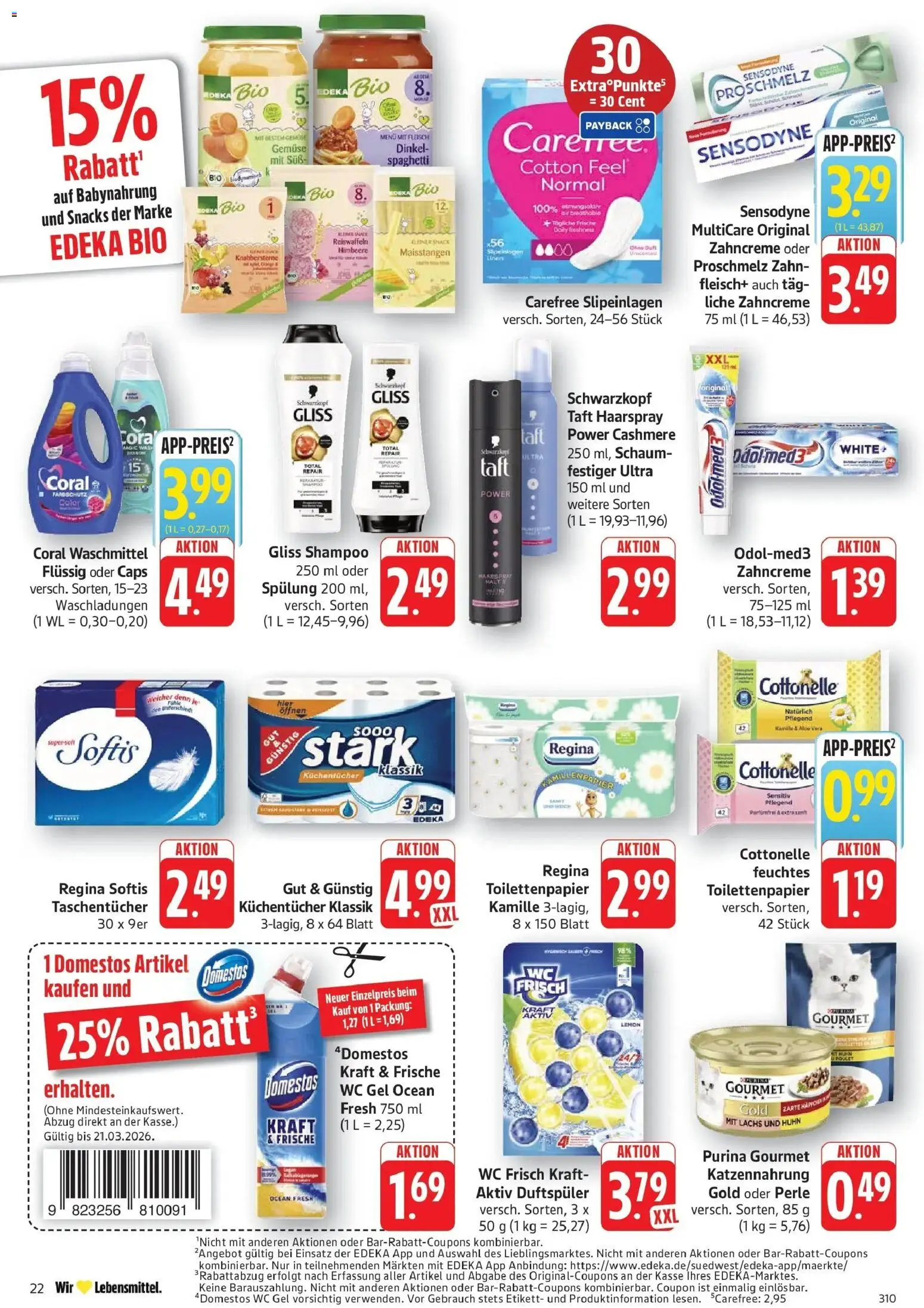 Angebote – gültig ab 16.03.2026 | Seite: 22 | Produkte: Shampoo, Babynahrung, Himbeere, Toilettenpapier