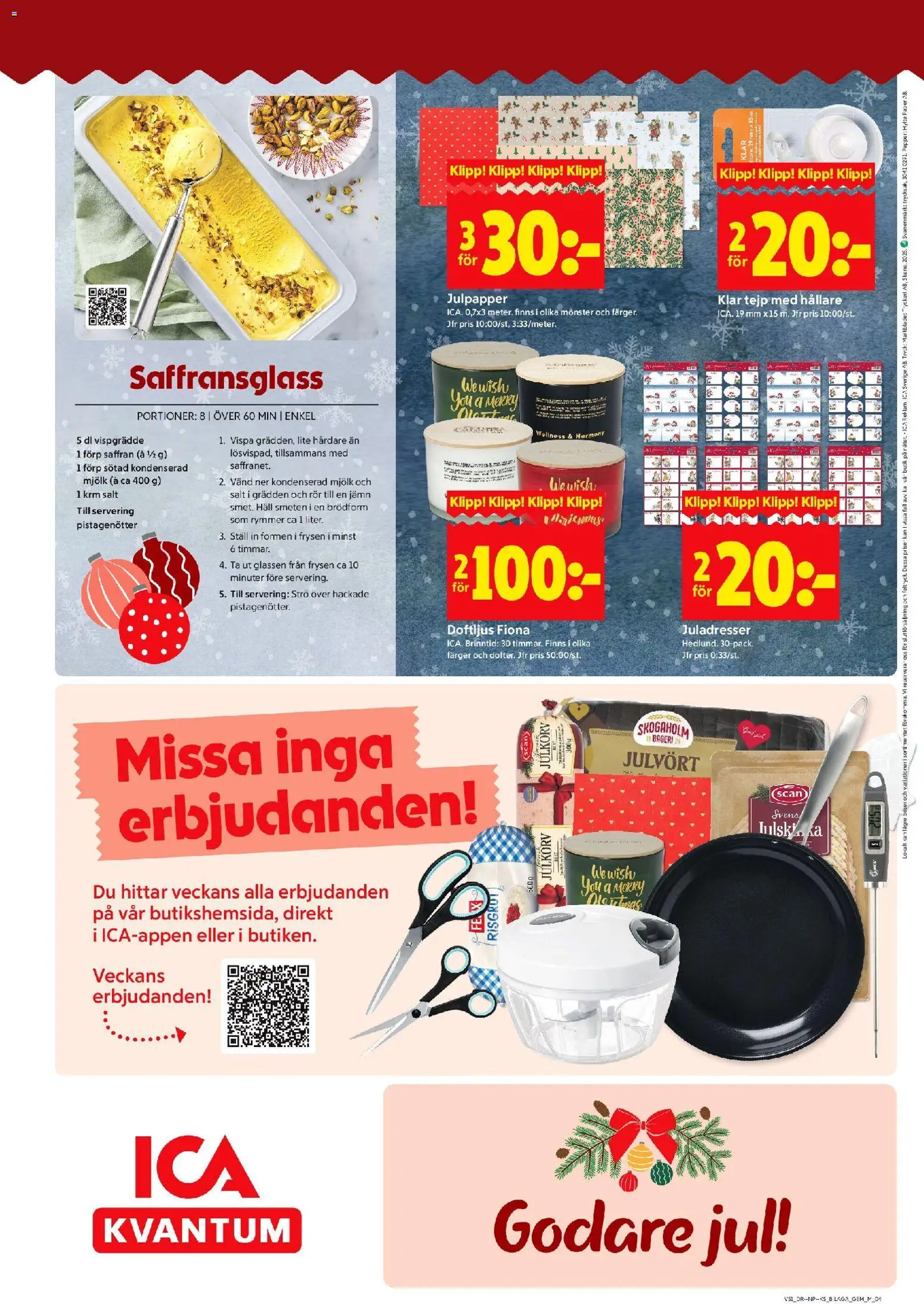 ICA Kvantum reklamblad aktuell från 15.12.2025 | Sida: 14 | Produkter: Saffran, Mjölk, Papper, Häll