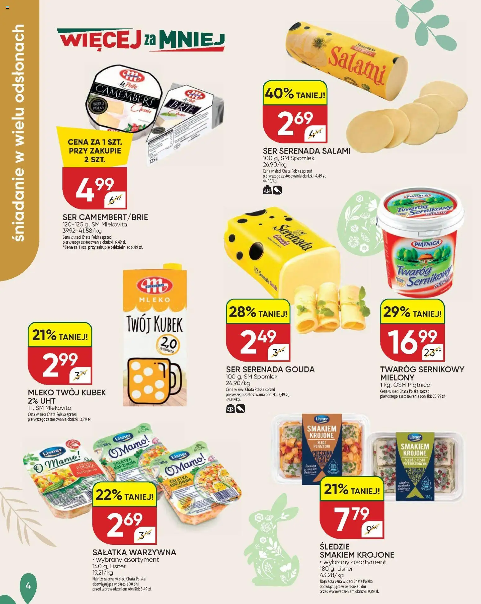 Chata Polska gazetka od 16.03.2026 | Strona: 4 | Produkty: Camembert, Ser, Twaróg, Sałatka