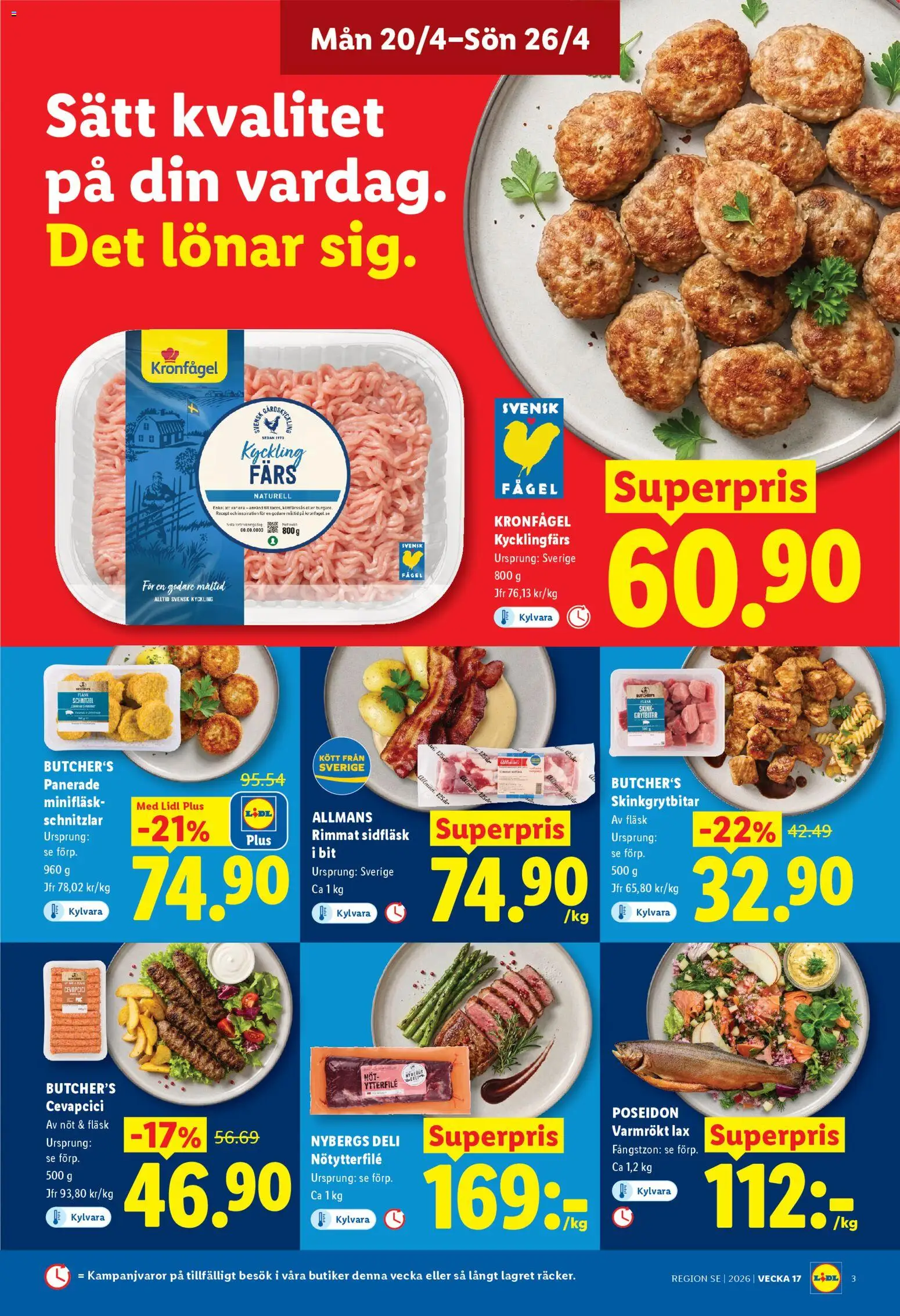 Lidl reklamblad aktuell från 20.04.2026 | Sida: 3 | Produkter: Lax, Fläsk