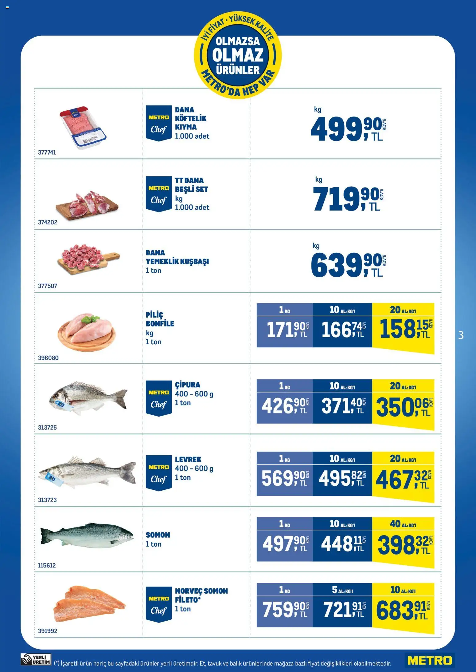 Metro - Olmazsa Olmaz Ürünler - 05.11.2025 tarihinden itibaren geçerlidir | Sayfa: 3 | Ürünler: Balık, Kıyma, Somon, Çipura