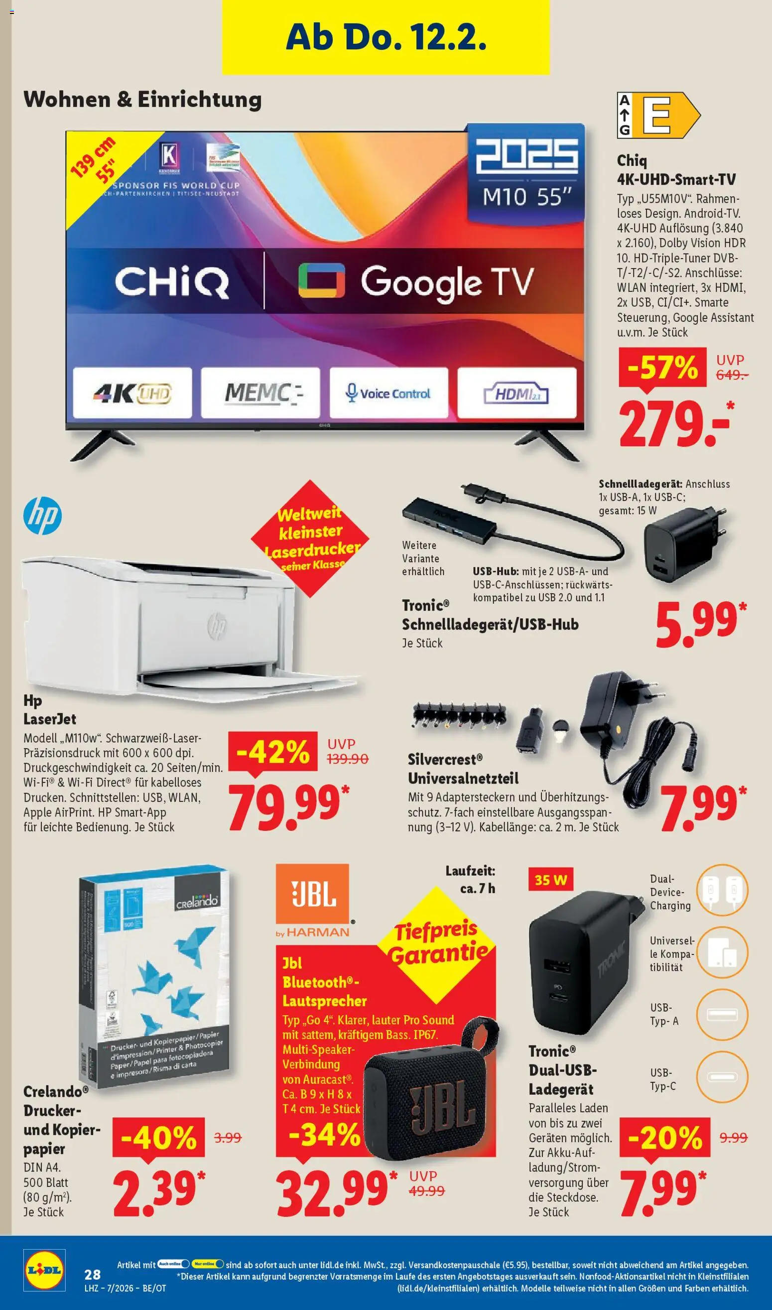 Lidl Prospekt Grimma – gültig ab 09.02.2026 | Seite: 46 | Produkte: Laserdrucker, Ladegerät, Drucker, TV