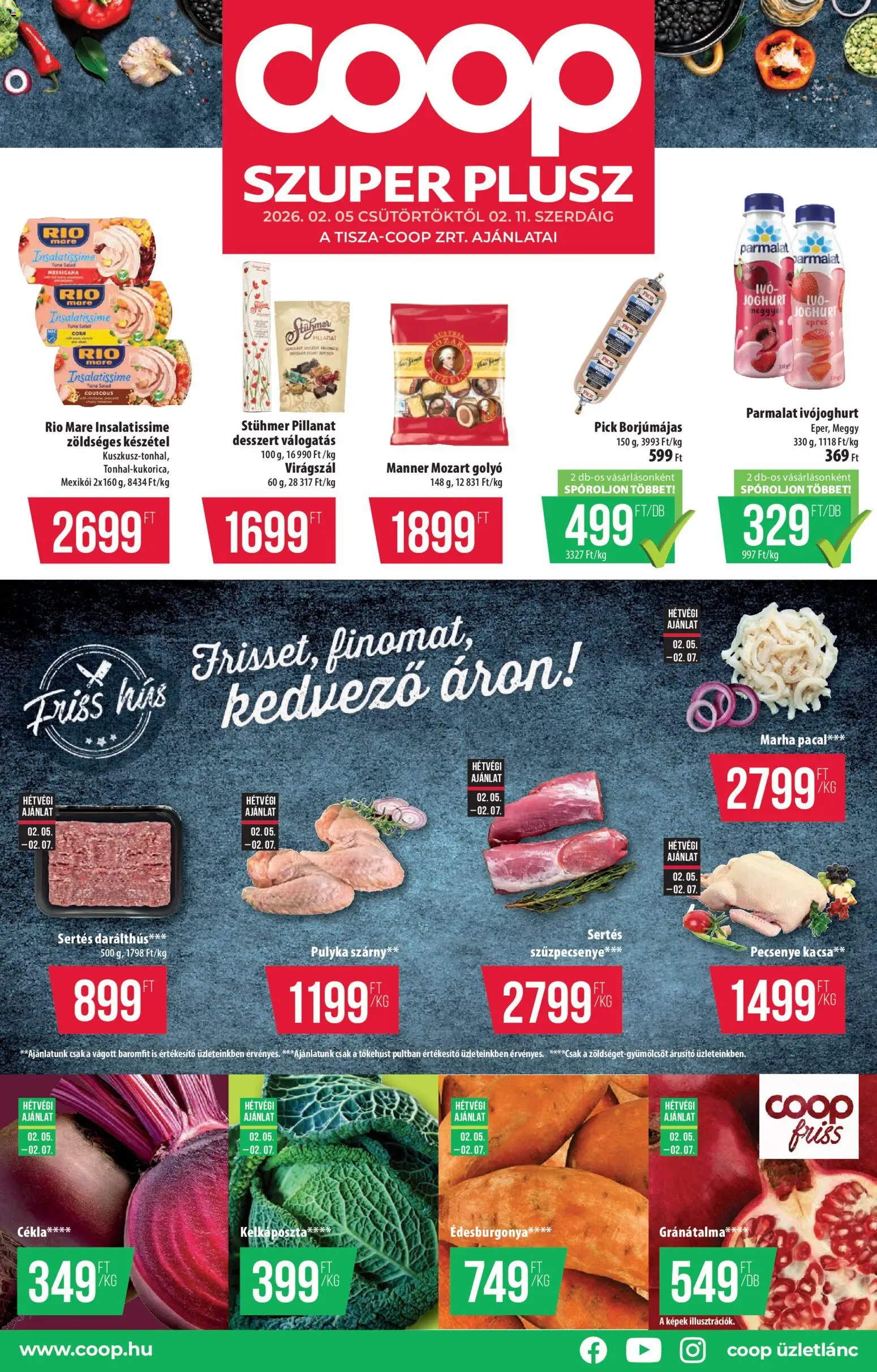 COOP akciós ujság - amely érvényes a következő dátumtól: 05.02.2026 | Oldal: 1 | Termékek: Édesburgonya, Joghurt, Szűzpecsenye, Készétel