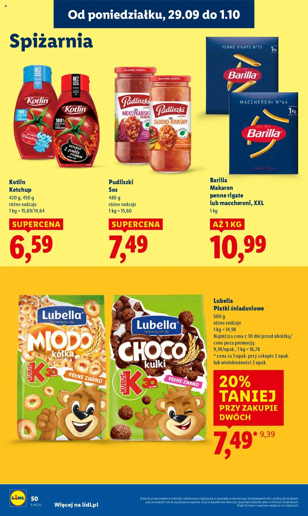 Lidl Gazetka od 29.09.2025 | Strona: 54 | Produkty: Ketchup, Płatki śniadaniowe, Makaron, Sos