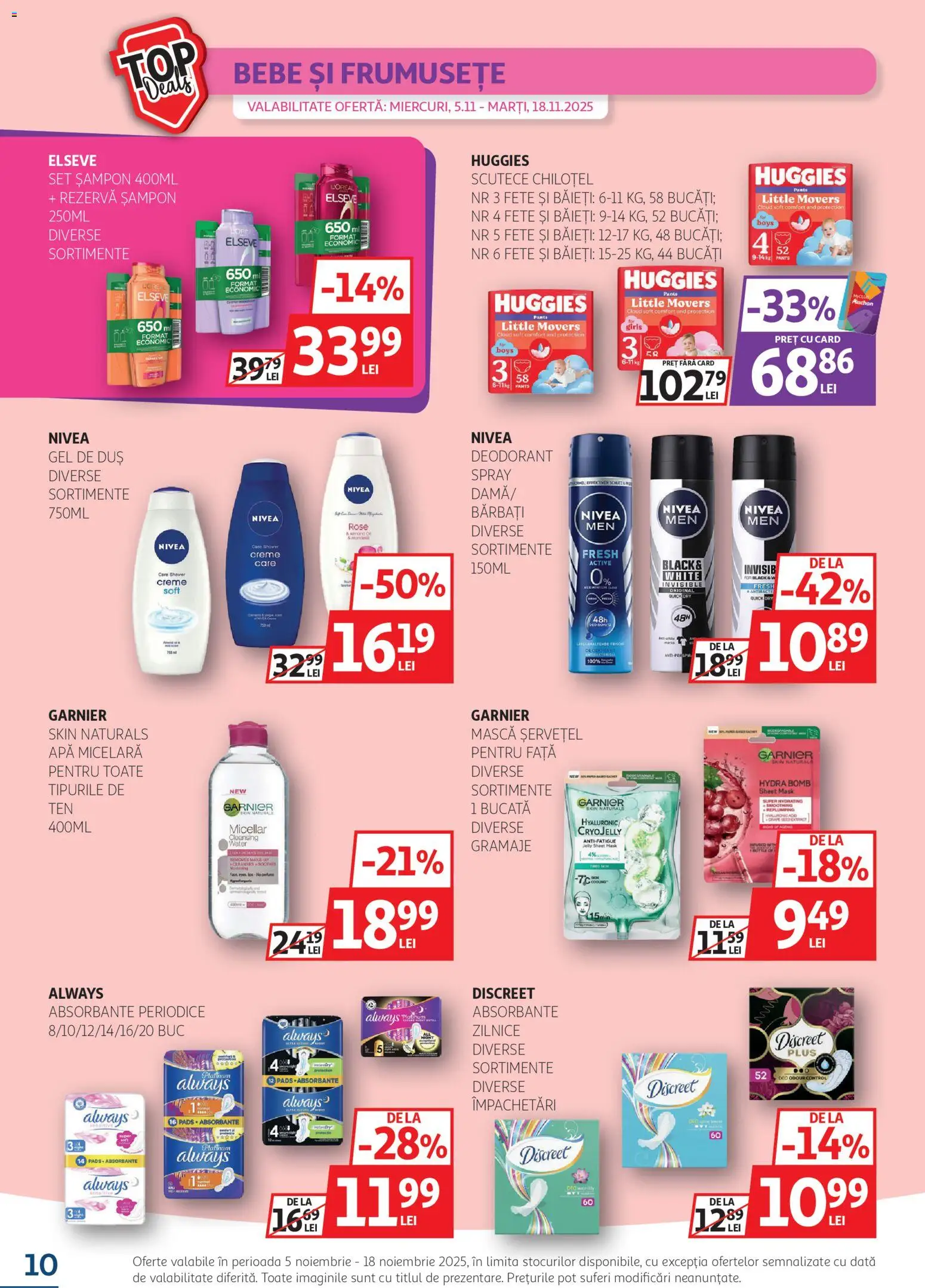 Noul catalog Auchan – valabil de la 05.11.2025 | Pagină: 10 | Produse: Șampon, Apă micelară, Deodorant, Apă