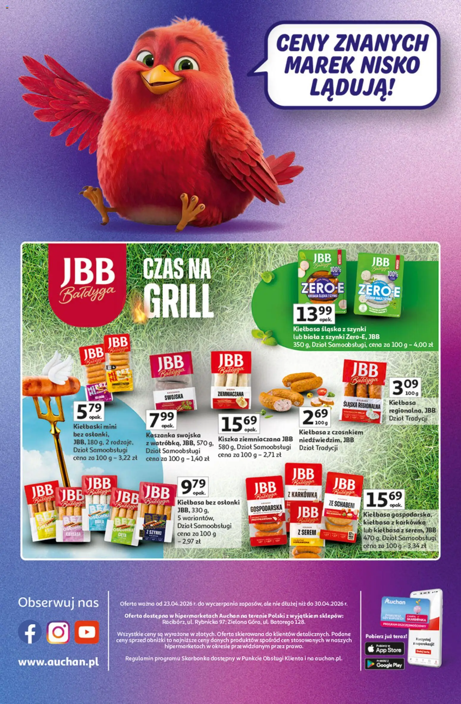 Auchan gazetka - Znane Marki Hipermarket od 23.04.2026 | Strona: 44 | Produkty: Kiełbasa, Kiszka ziemniaczana, Grill, Kaszanka