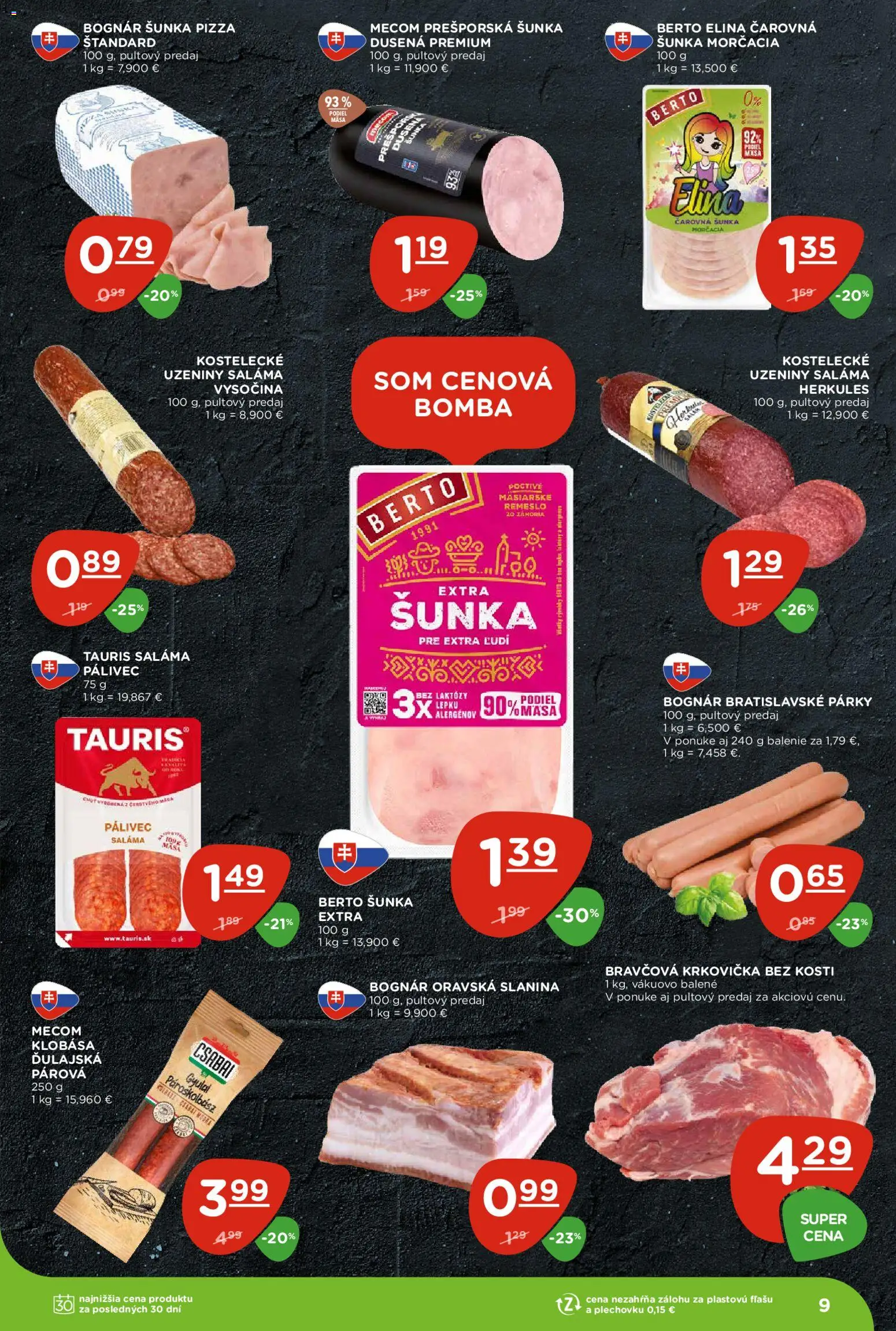 Nové Terno akcie – leták je platný od 19.03.2026 | Strana: 9 | Produkty: Saláma, Pizza, Slanina, Bravčová krkovička