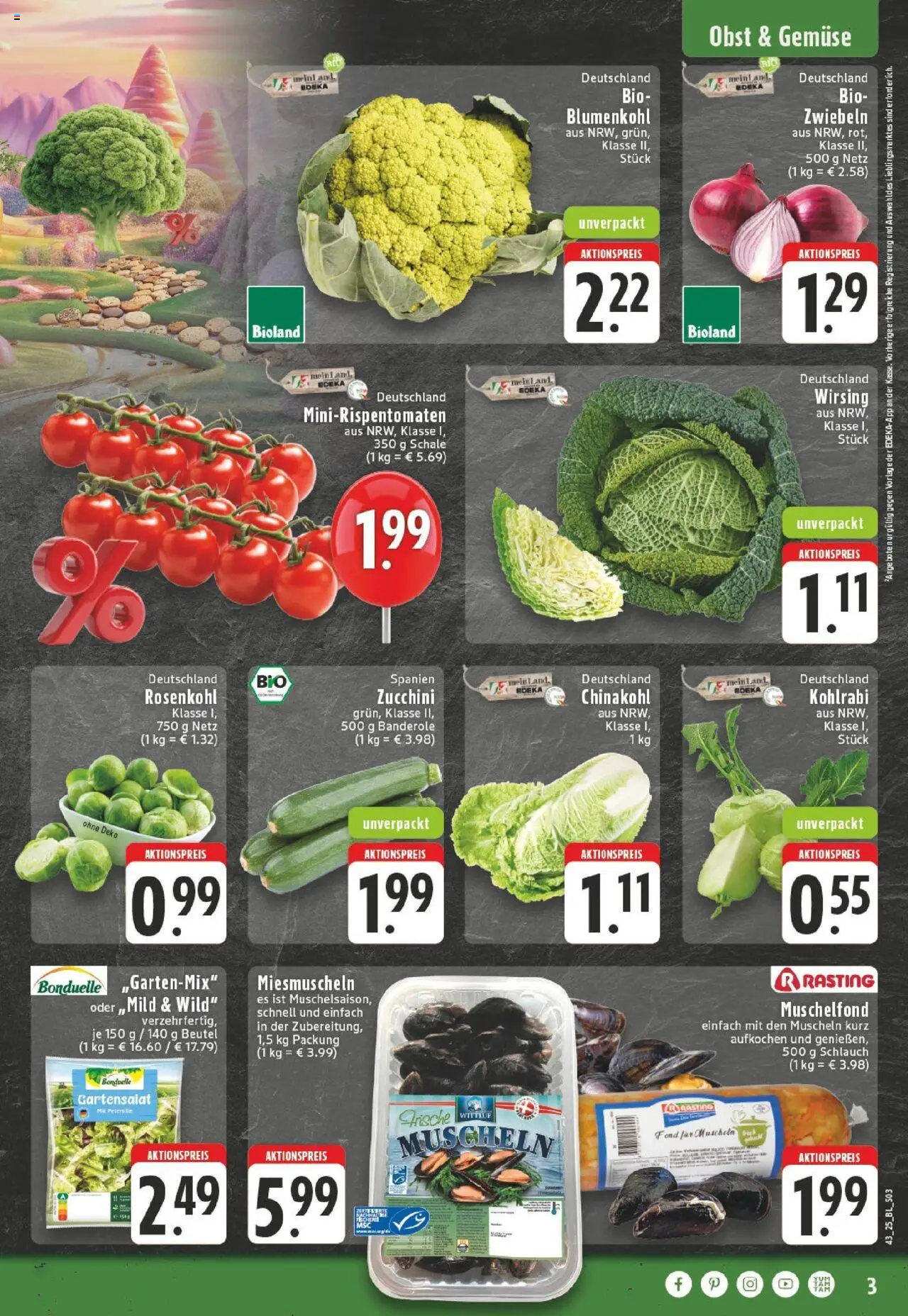 Edeka prospekt Kürten-Dürscheid	 – gültig ab 19.10.2025 | Seite: 3 | Produkte: Kohlrabi, Zwiebeln, Obst, Blumenkohl