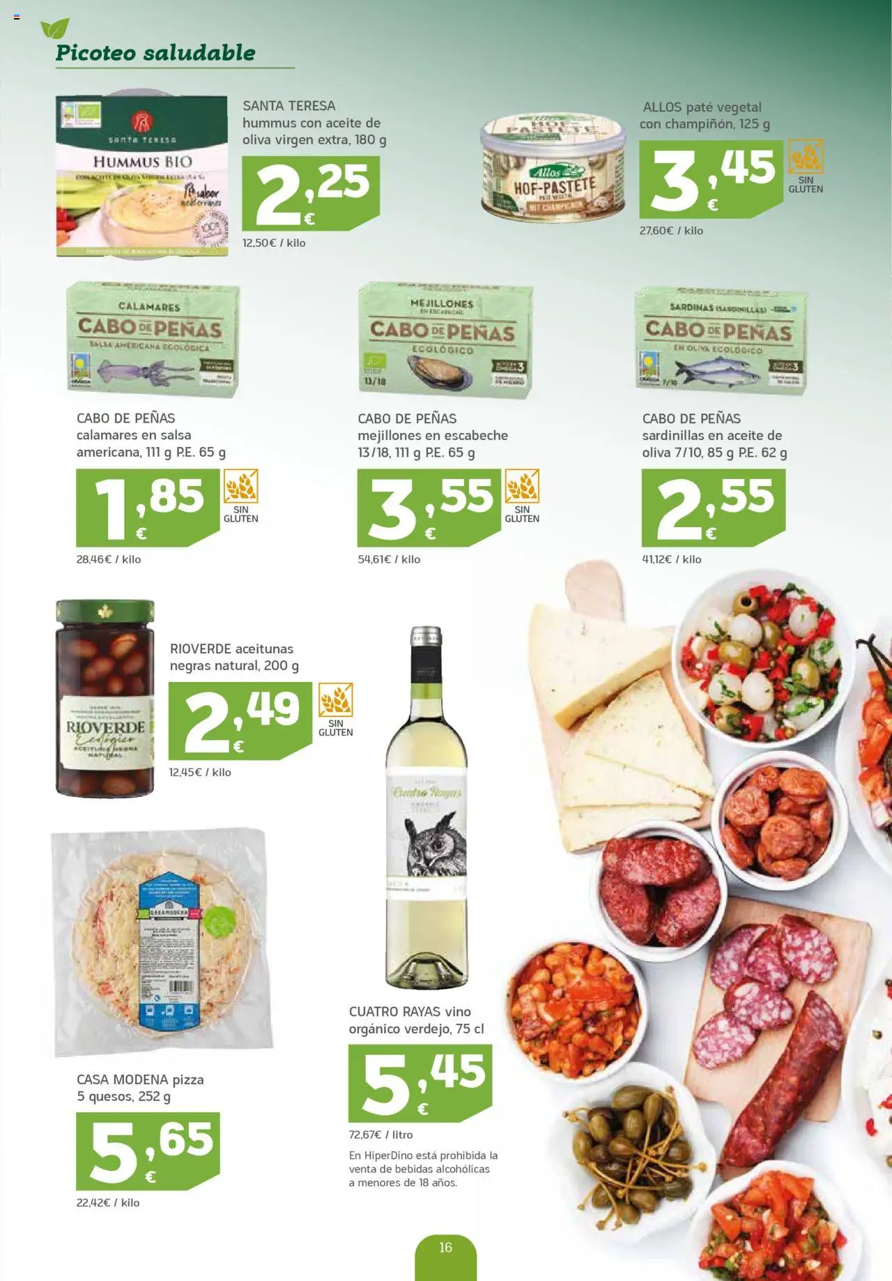HiperDino - Productos Ecológicos │ válido desde el 26.05.2025 | Página: 16 | Productos: Calamares, Pizza, Vino, Aceite de oliva