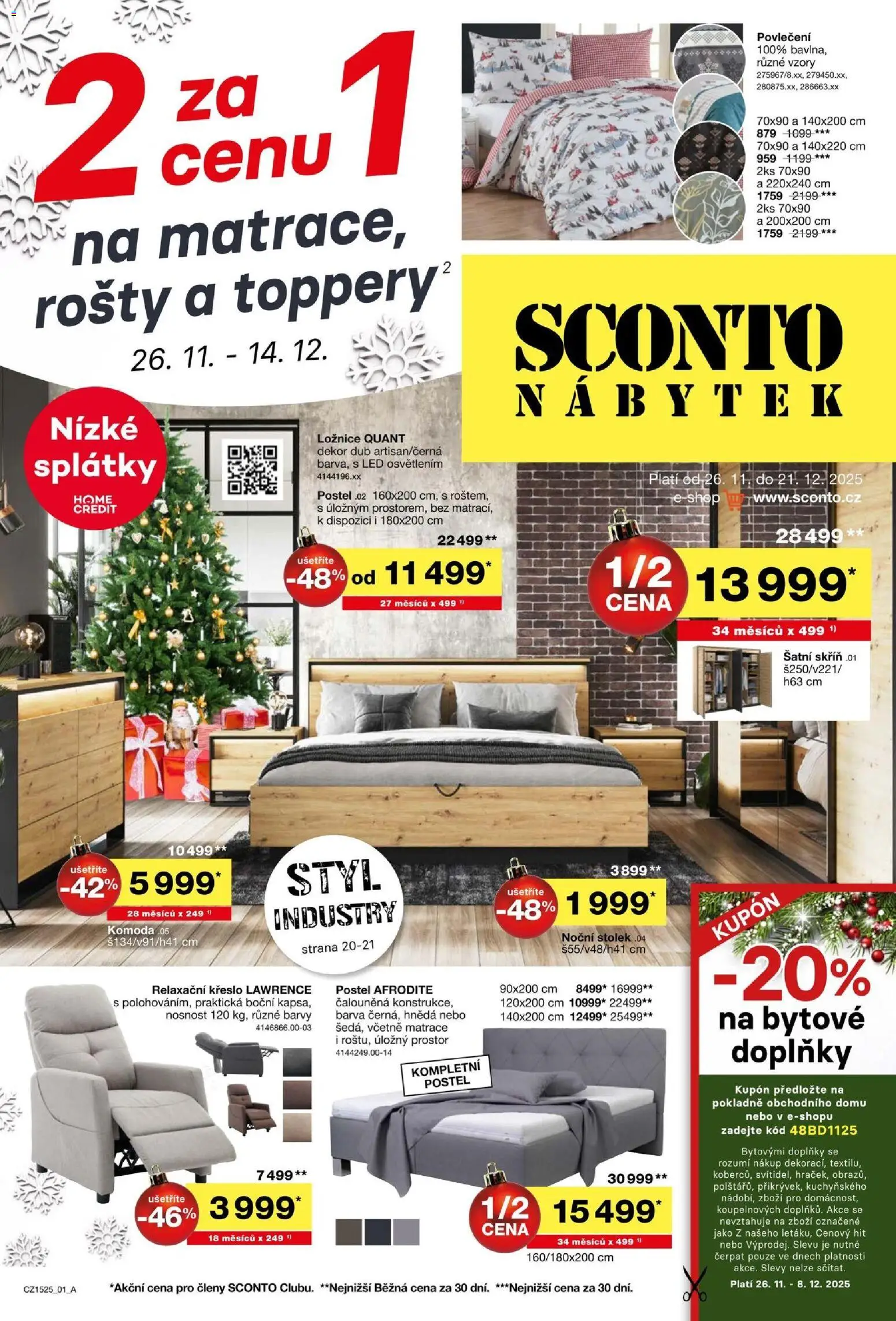 Sconto nábytek leták od 26.11.2025 | Strana: 1 | Produkty: Nábytek, Matrace, Šatní skříň, Skříň