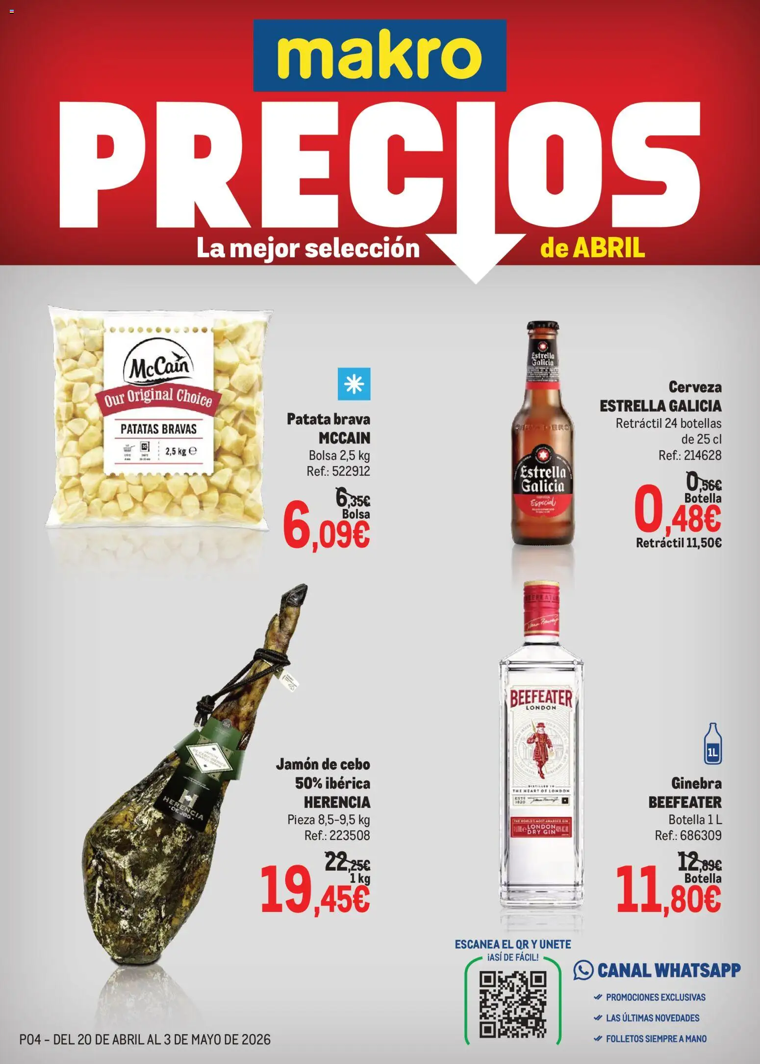 Makro Precios Canarias │ válido desde el 20.04.2026 | Página: 1 | Productos: Jamón, Cerveza, Ginebra, Bolsa