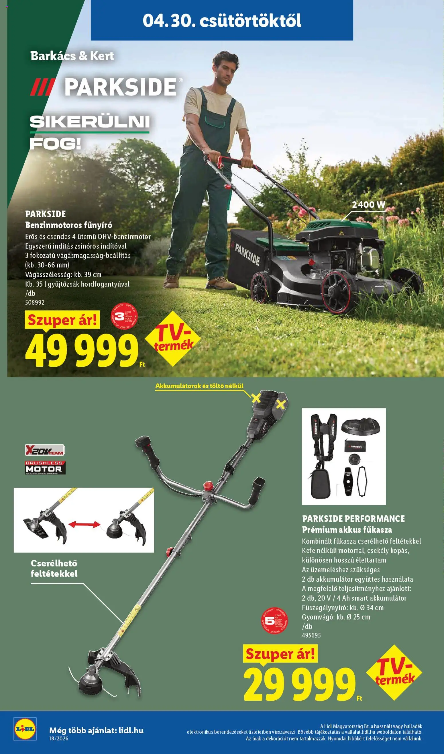 Lidl akciós ujság - amely érvényes a következő dátumtól: 30.04.2026 | Oldal: 30 | Termékek: Akkumulátor, Fűkasza, Töltő, Fűszegélynyíró