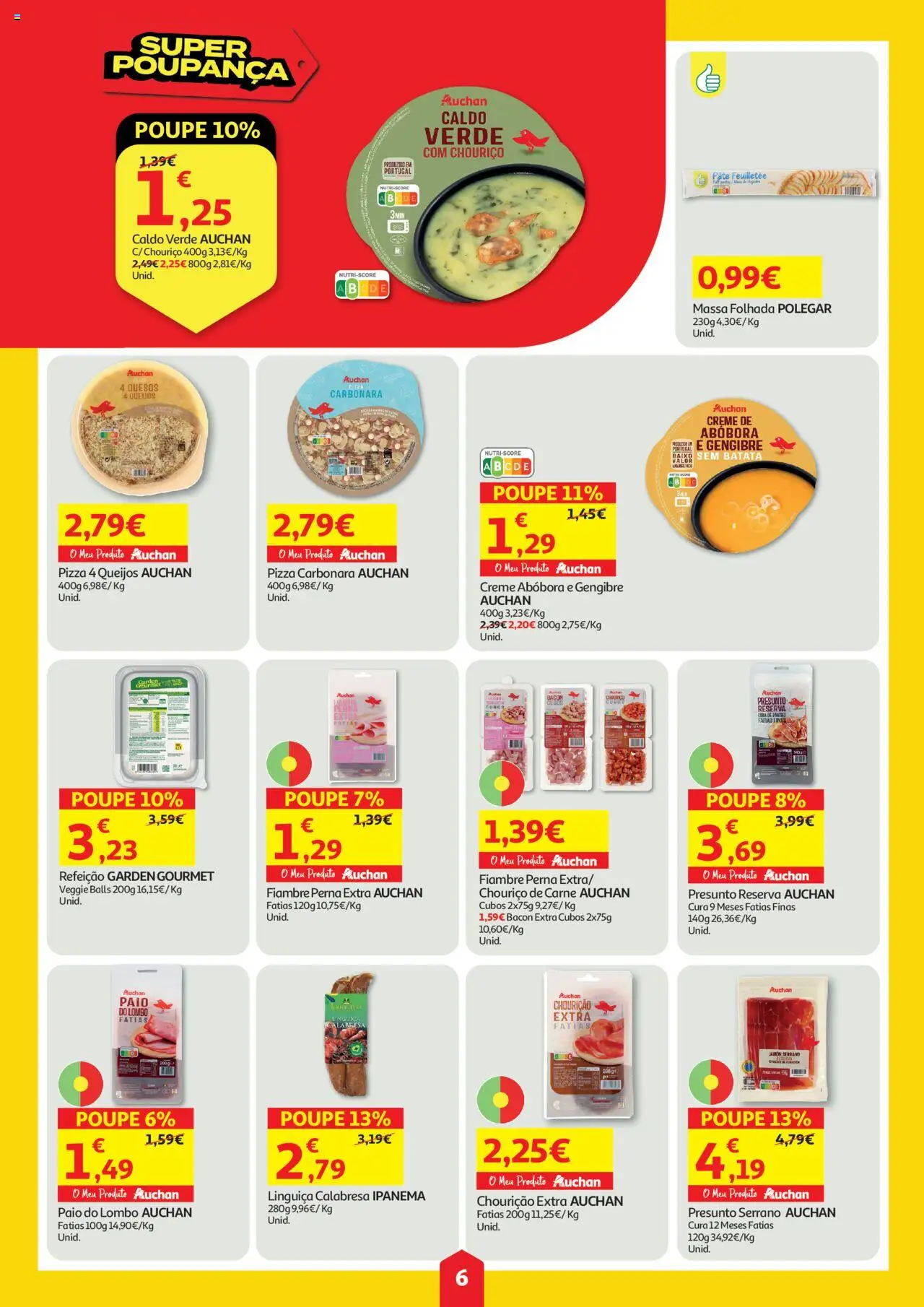 Auchan folheto │ válido de 31.07.2025 | Página: 6 | Produtos: Bacon, Linguiça, Pizza, Creme