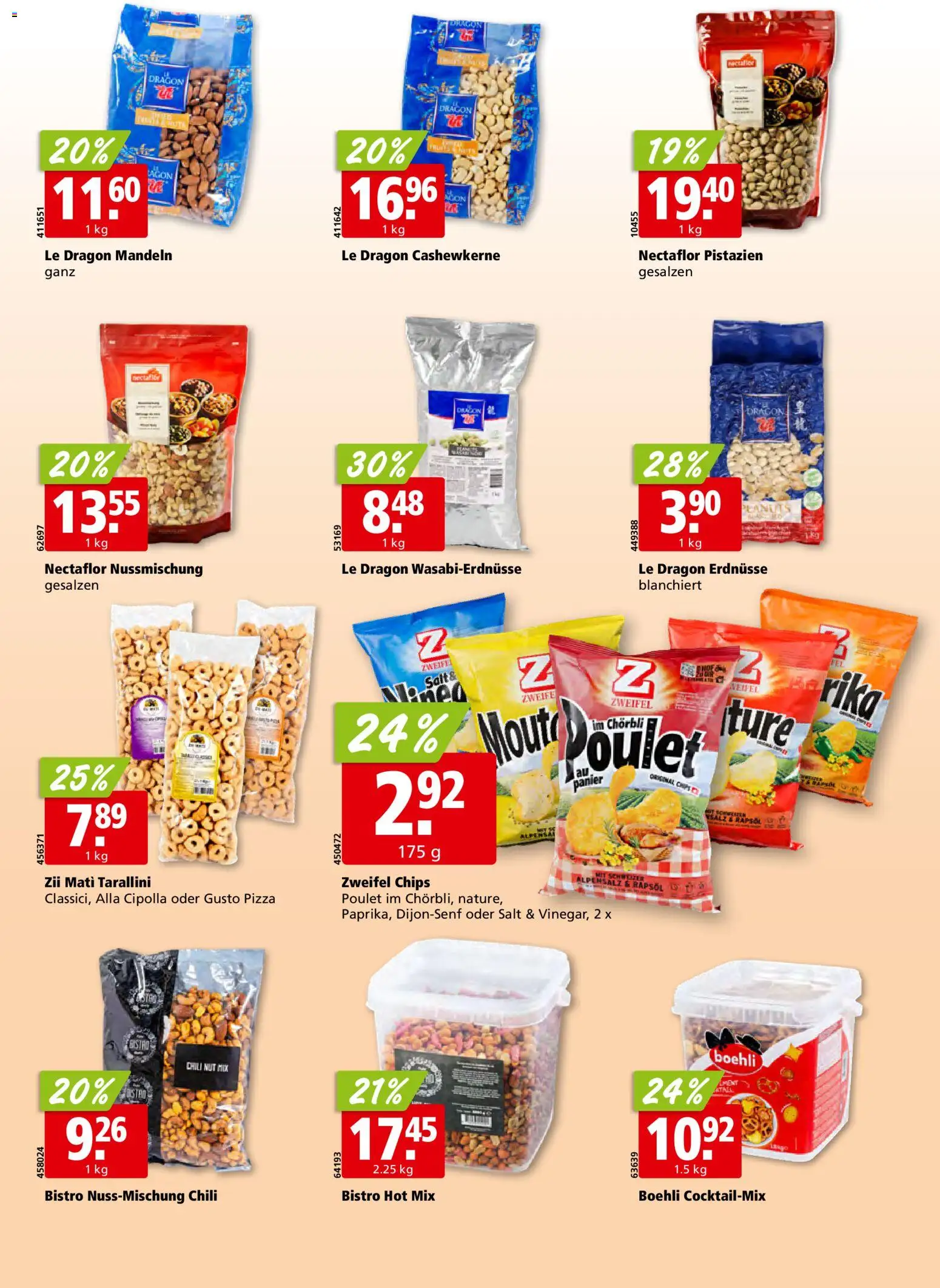 Aligro aktionen Schlieren, Gossau SG, Frauenfeld, Rapperswil-Jona, Sargans, Bern, Brüttisellen, Pratteln, Emmen, Spreitenbach – gültig ab 13.04.2026 | Seite: 20 | Produkte: Erdnüsse, Rapsöl, Chili, Chips