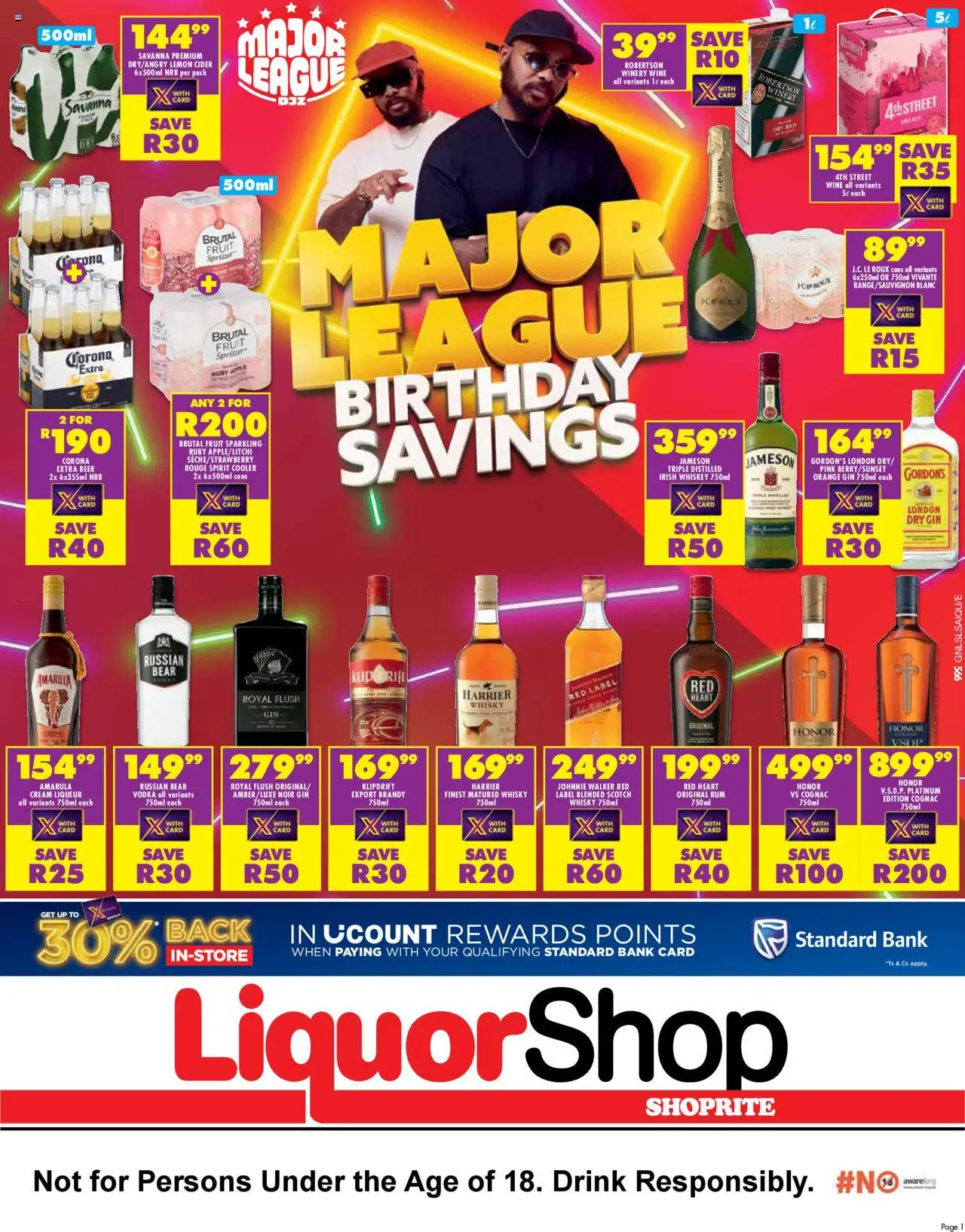 Shoprite Gauteng - Shoprite LiquorShop Major Deals │ valid from 24.07.2025 | Page: 1 | Products: Cooler, Gin, Cream, Whiskey