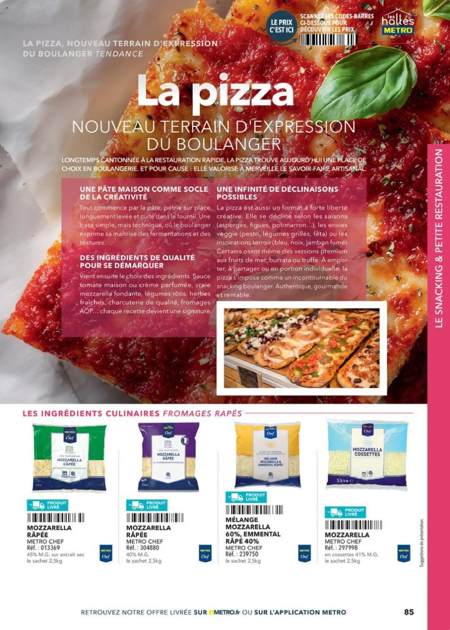 {H1} | Page: 85 | Produits: Mozzarella râpée, Emmental, Jambon, Crème