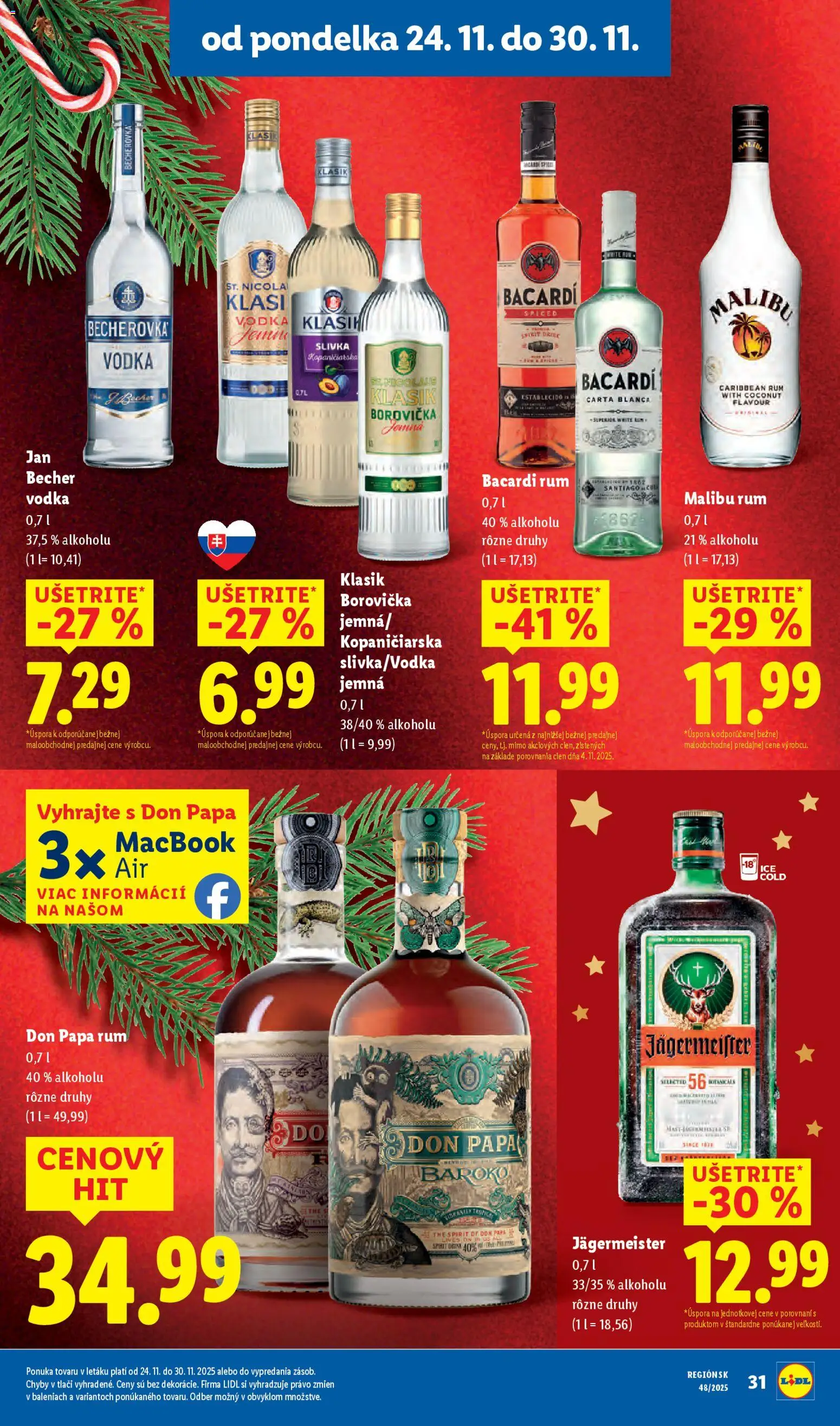Nové Lidl akcie – leták je platný od 27.11.2025 | Strana: 73 | Produkty: Macbook, Jägermeister, Becherovka, Vodka