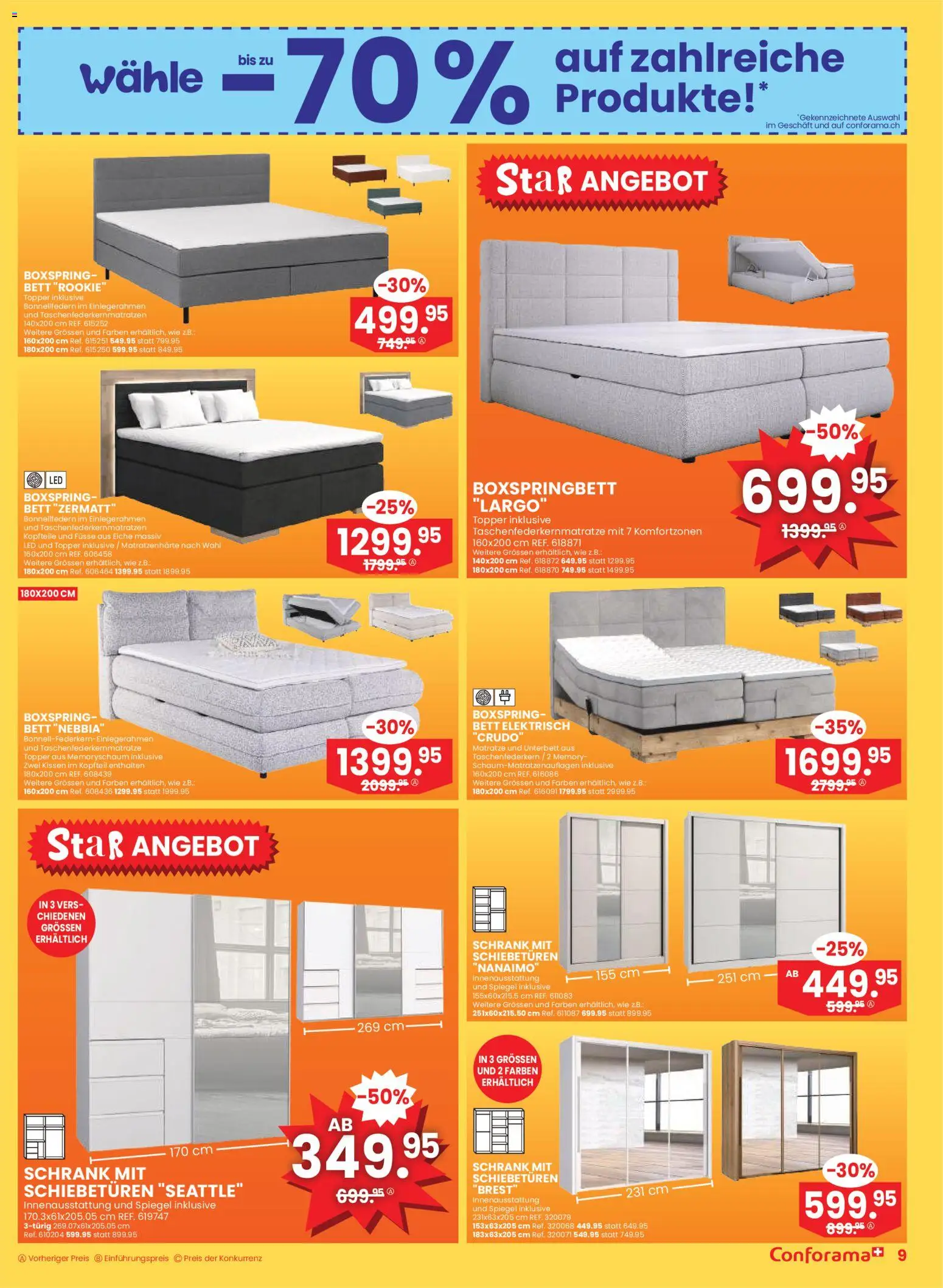 Conforama Aktionen – gültig ab 07.01.2026 | Seite: 9 | Produkte: Matratze, Topper, Spiegel, Bett