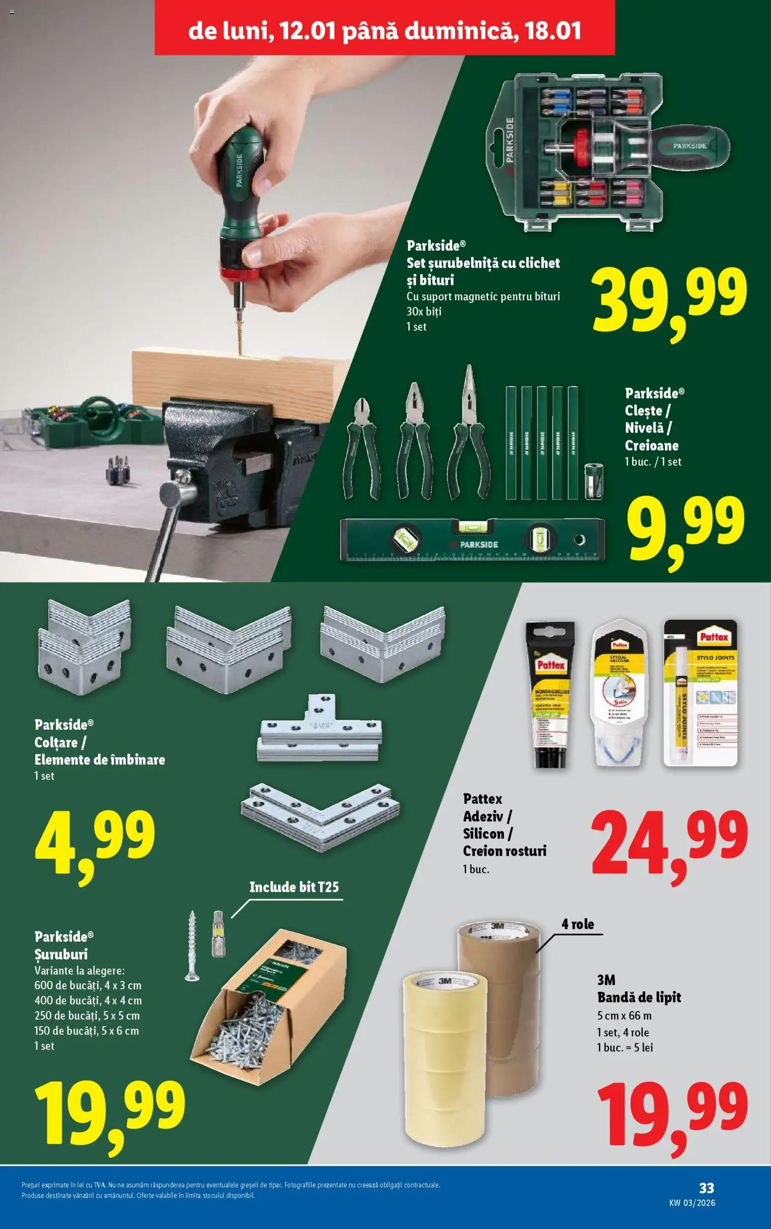 Noul catalog Lidl – valabil de la 12.01.2026 | Pagină: 33 | Produse: Suport magnetic, Clește, Role, Adeziv