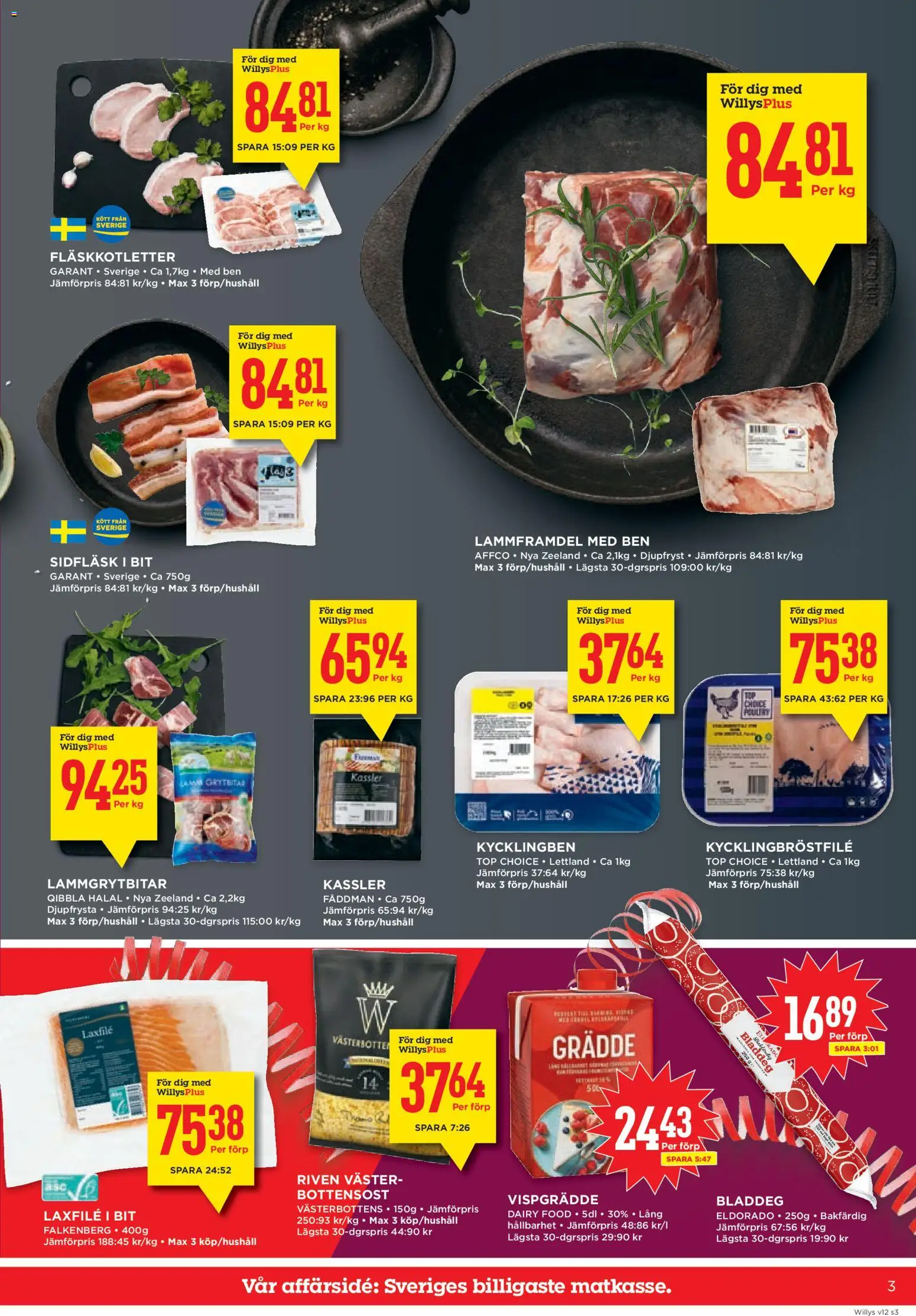 Willys reklamblad aktuell från 16.03.2026 | Sida: 3 | Produkter: Puff, Kassler, Grädde, Vispgrädde