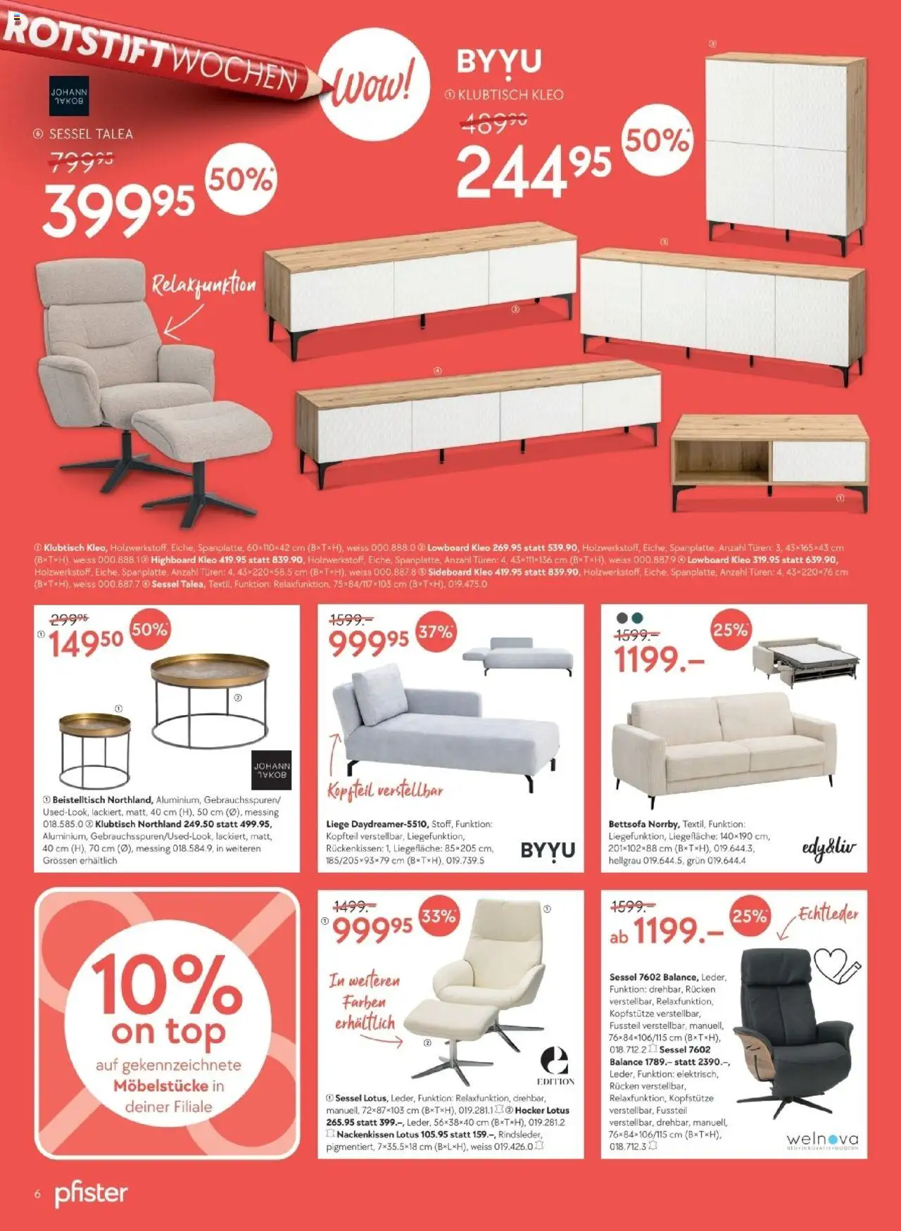 Pfister - Prospekt Rotstift 3 DE ab 29.07.2025 | Seite: 6 | Produkte: Highboard, Liege, Top, Sideboard