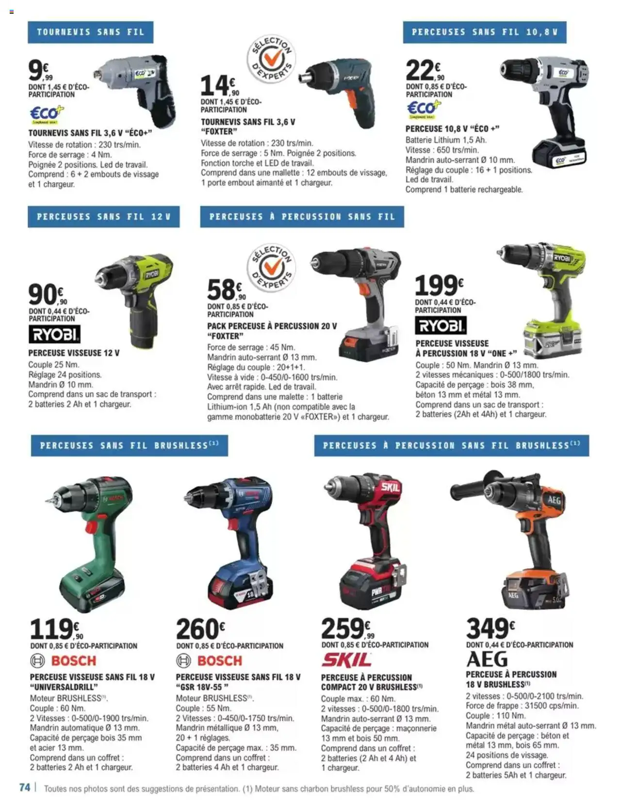  | Page: 74 | Produits: Perceuse, Sac de transport, Porte, Batterie