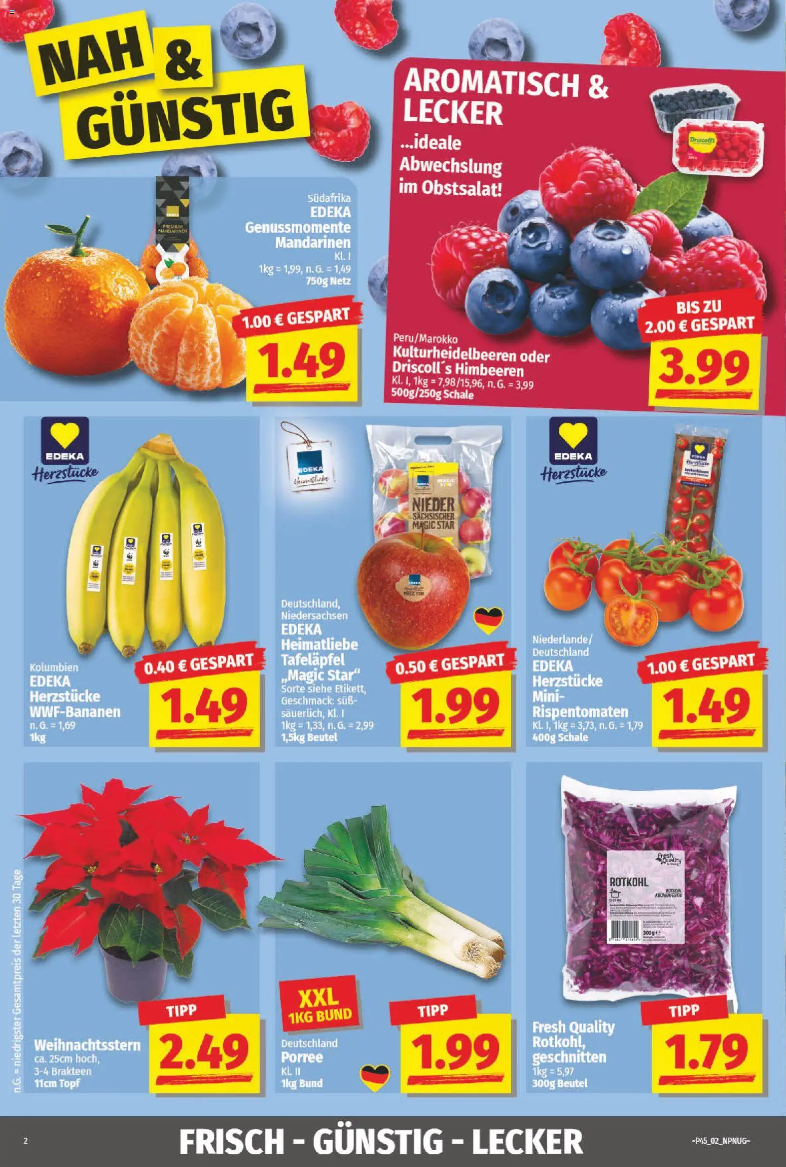 NP Discount Prospekt 	 – gültig ab 03.11.2025 | Seite: 2 | Produkte: Himbeeren, Rotkohl, Mandarinen